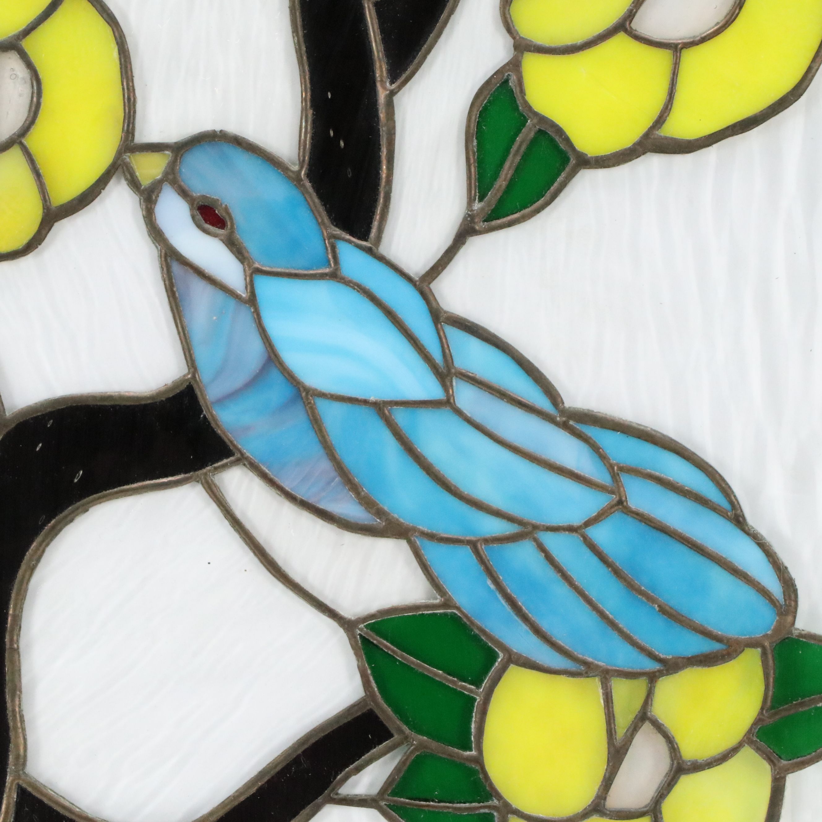 Stained and Slag Glass Panel of Bluebird with Flowers, 20th Century