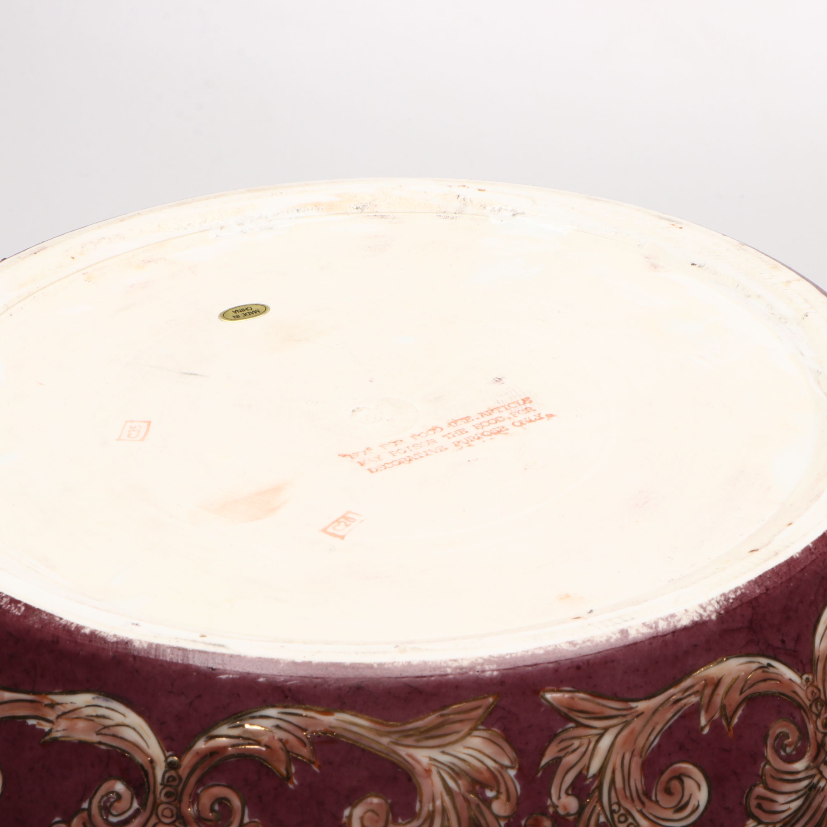 Chinese Hand-Decorated Ornate Ceramic Fishbowl Planter with Wooden Stand