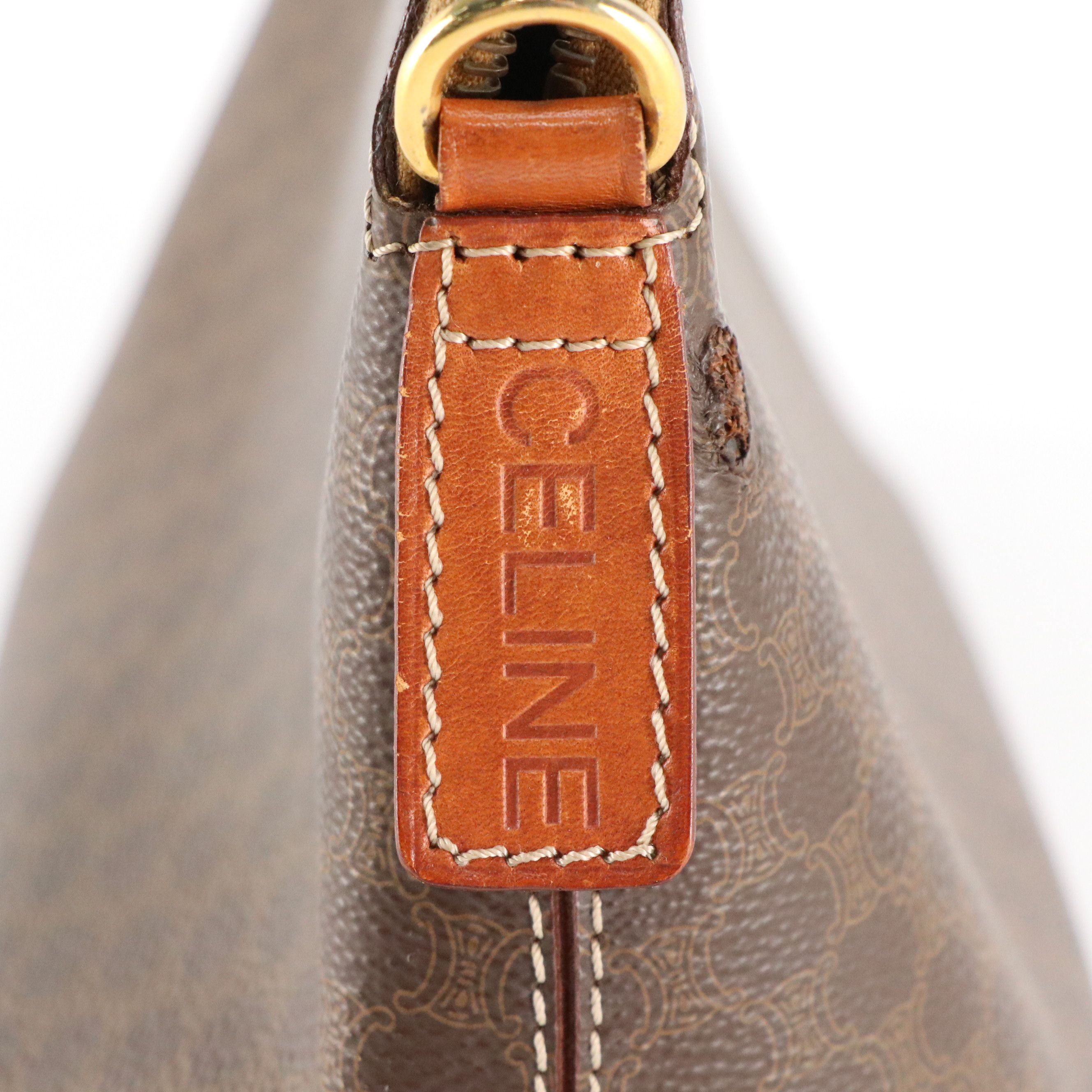 Celine Top Handle Dome Handbag in Dark Brown Macadam Canvas and Leather