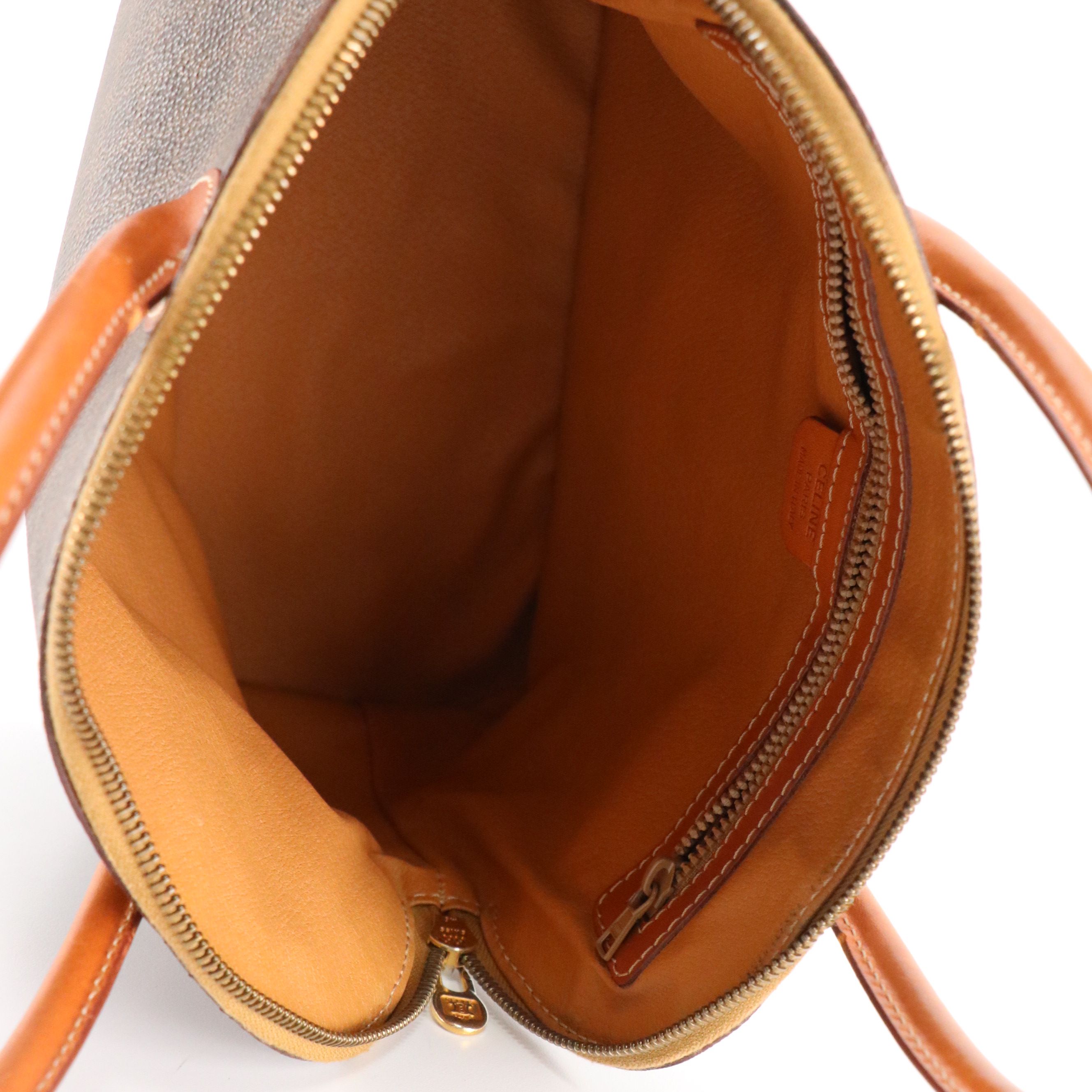 Celine Top Handle Dome Handbag in Dark Brown Macadam Canvas and Leather