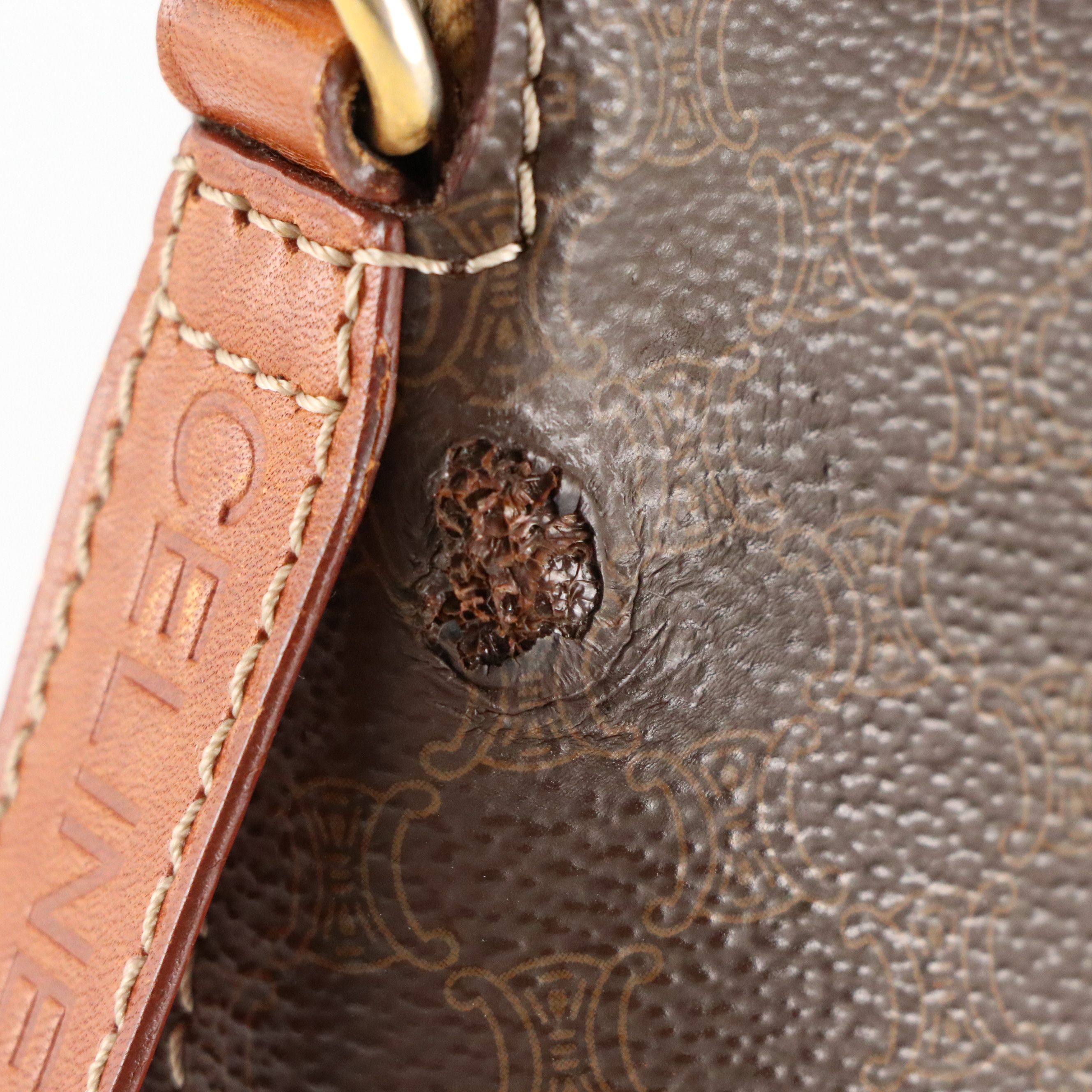 Celine Top Handle Dome Handbag in Dark Brown Macadam Canvas and Leather