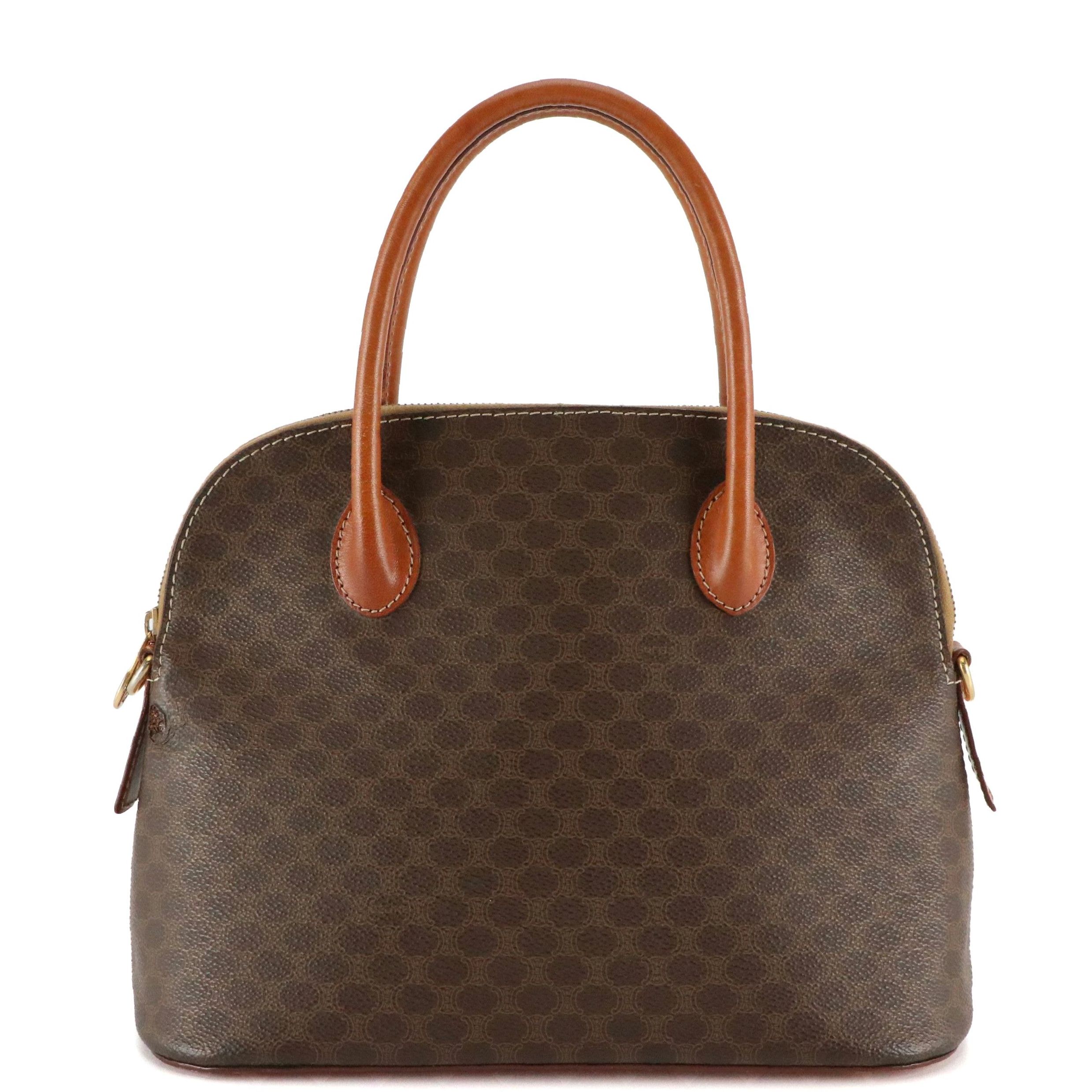 Celine Top Handle Dome Handbag in Dark Brown Macadam Canvas and Leather