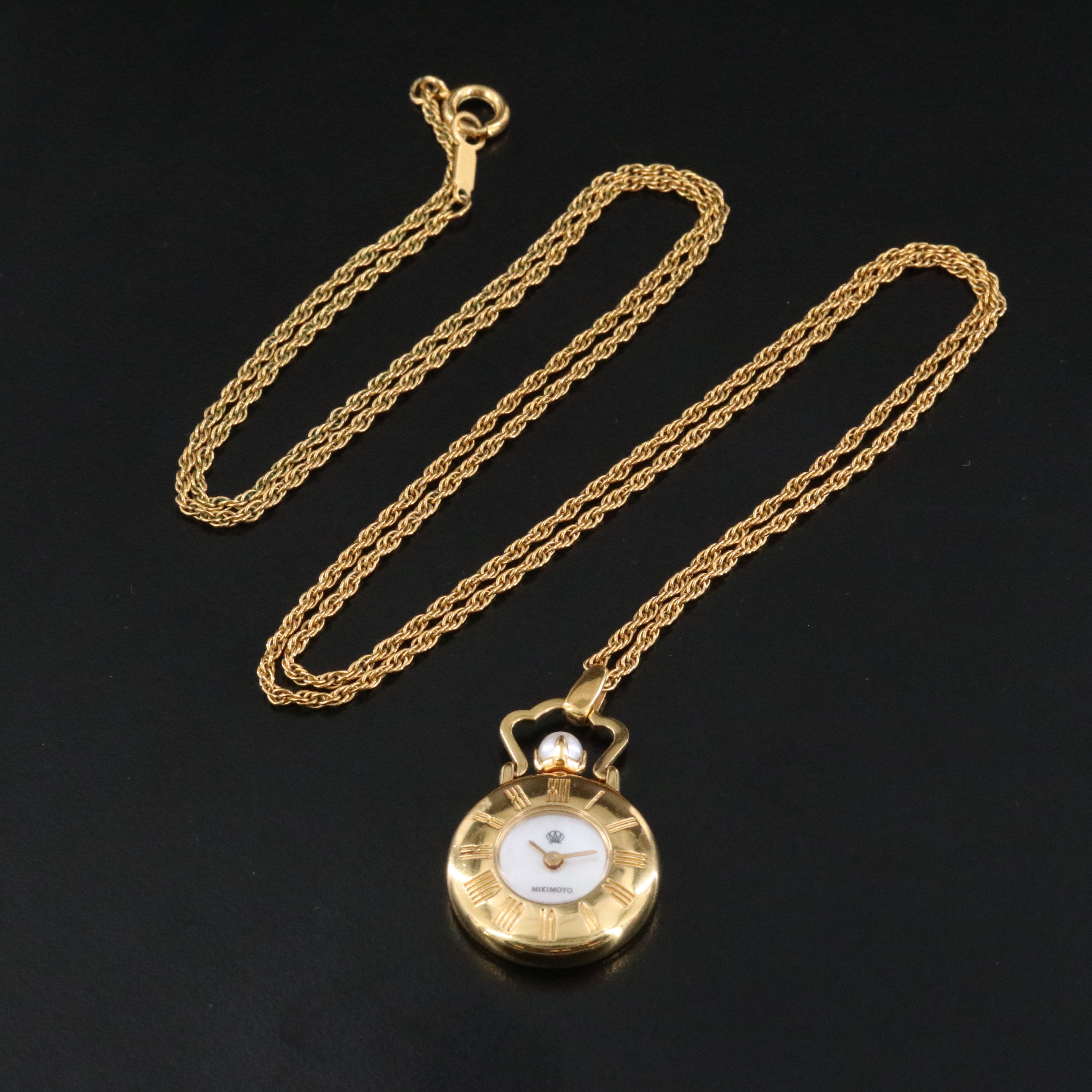 Mikimoto Pearl Shell Pendant Watch with Cultured Pearl Accent