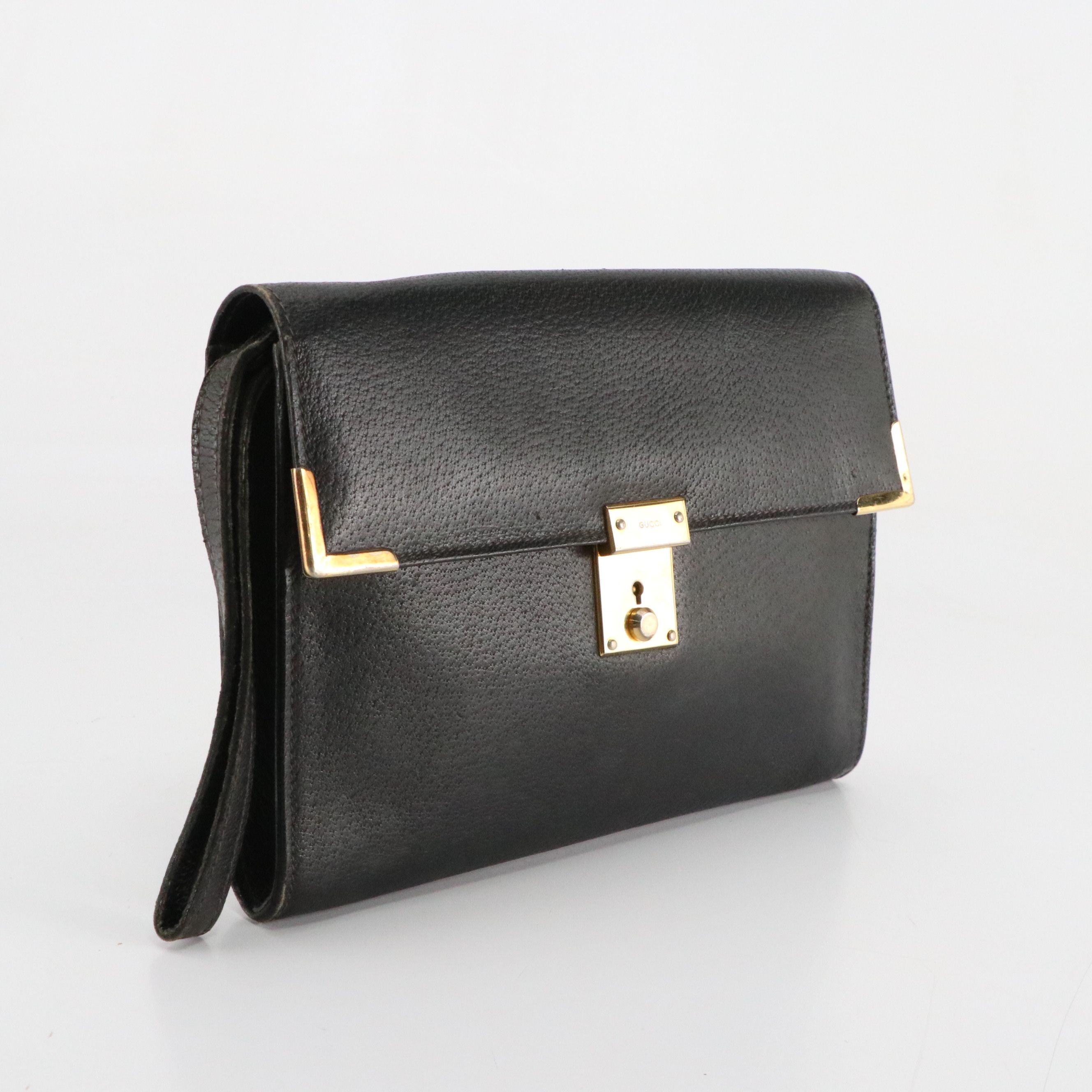 Gucci Black Cinghiale Leather Wristlet Clutch