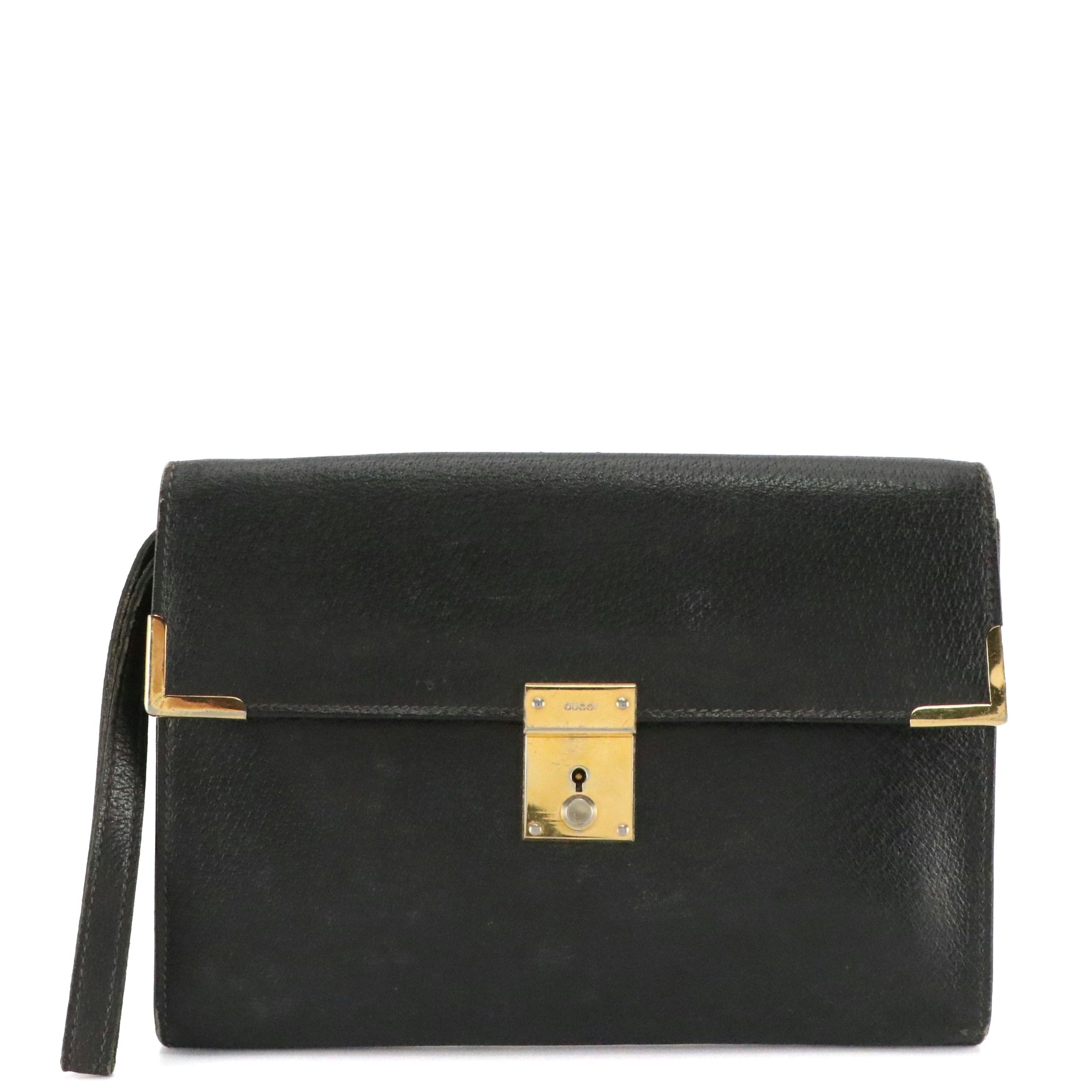 Gucci Black Cinghiale Leather Wristlet Clutch