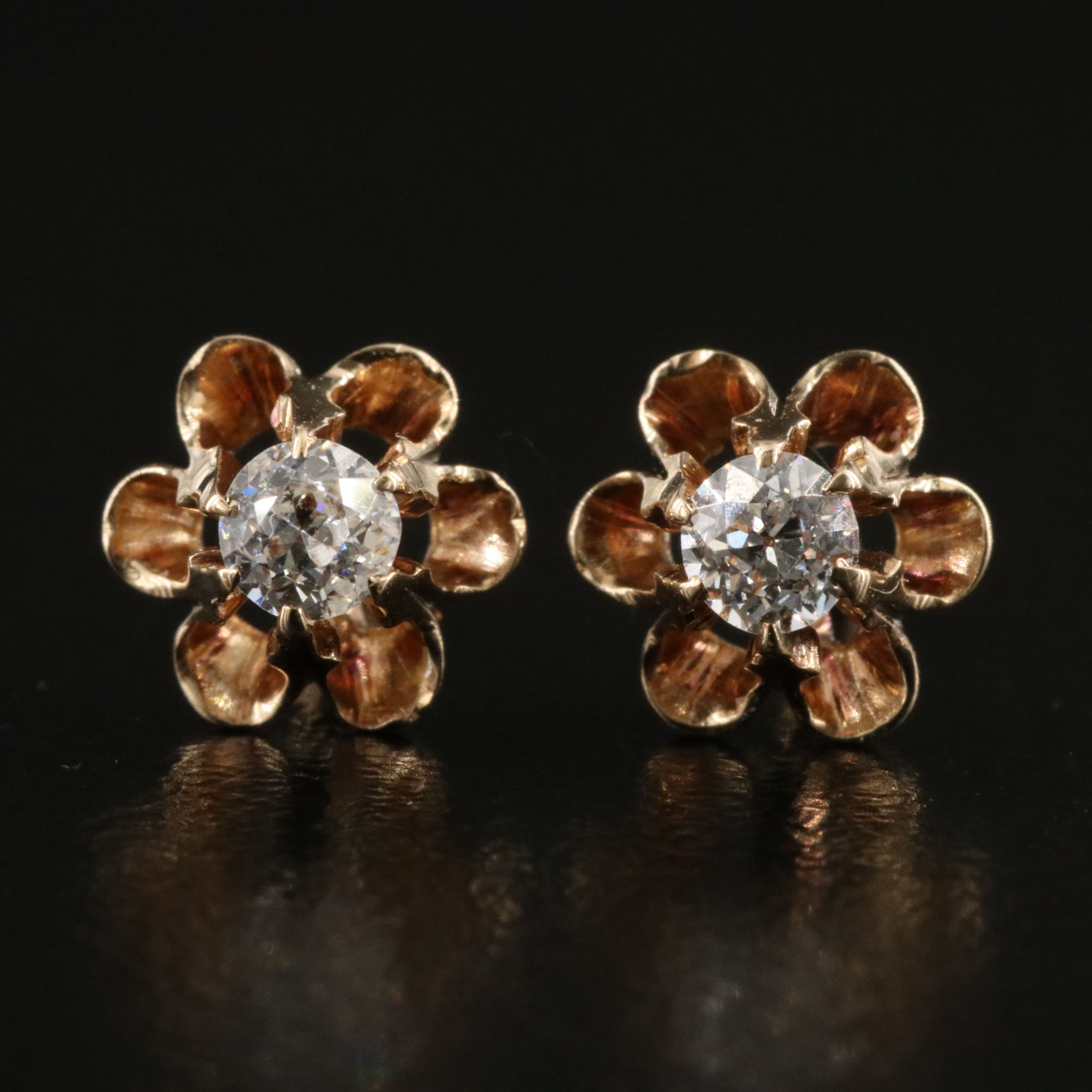 14K 0.20 CTW Diamond Buttercup Set Solitaire Earrings