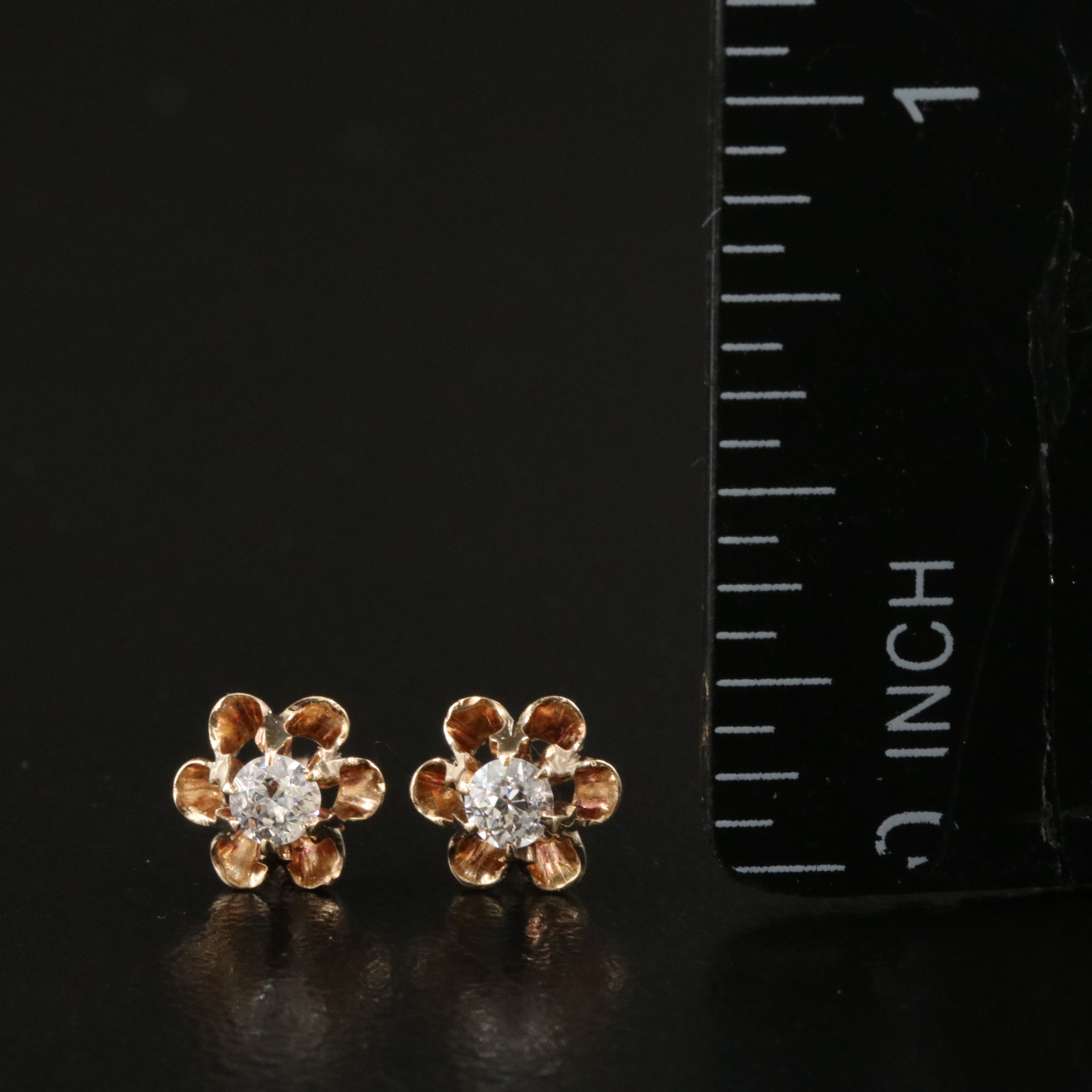 14K 0.20 CTW Diamond Buttercup Set Solitaire Earrings