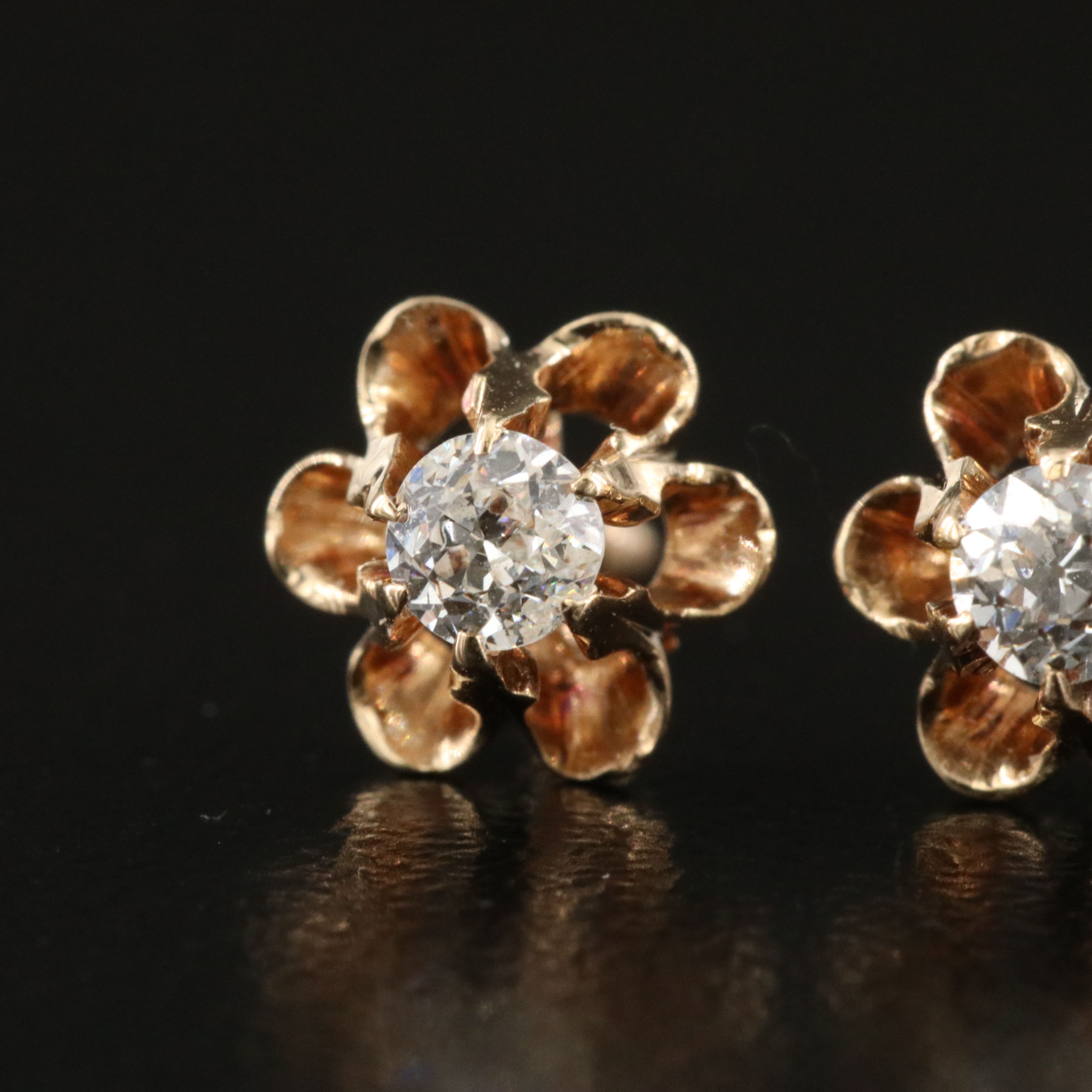 14K 0.20 CTW Diamond Buttercup Set Solitaire Earrings