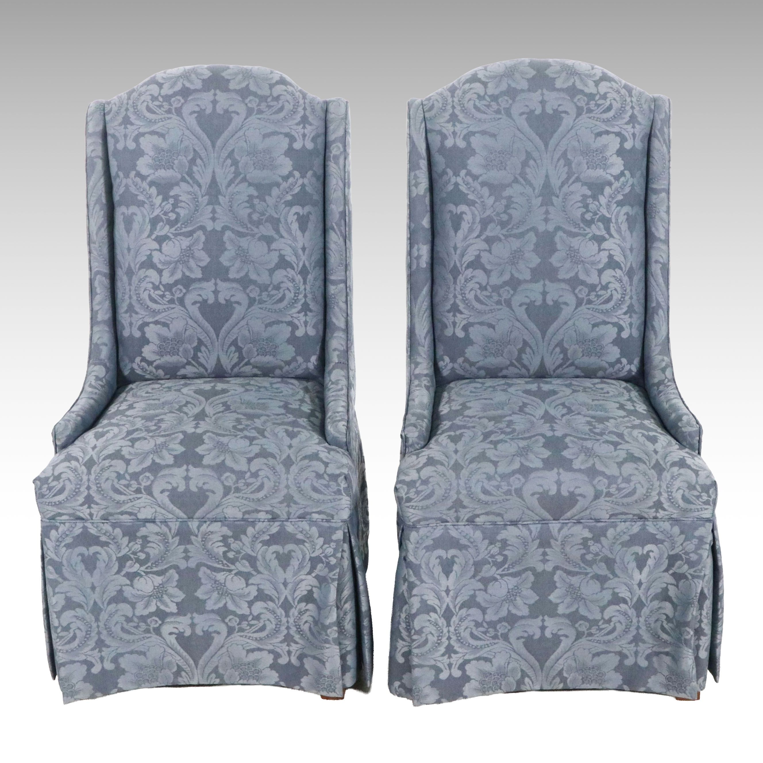 Pair of Contemporary Damask Upholstered Dining Armchairs