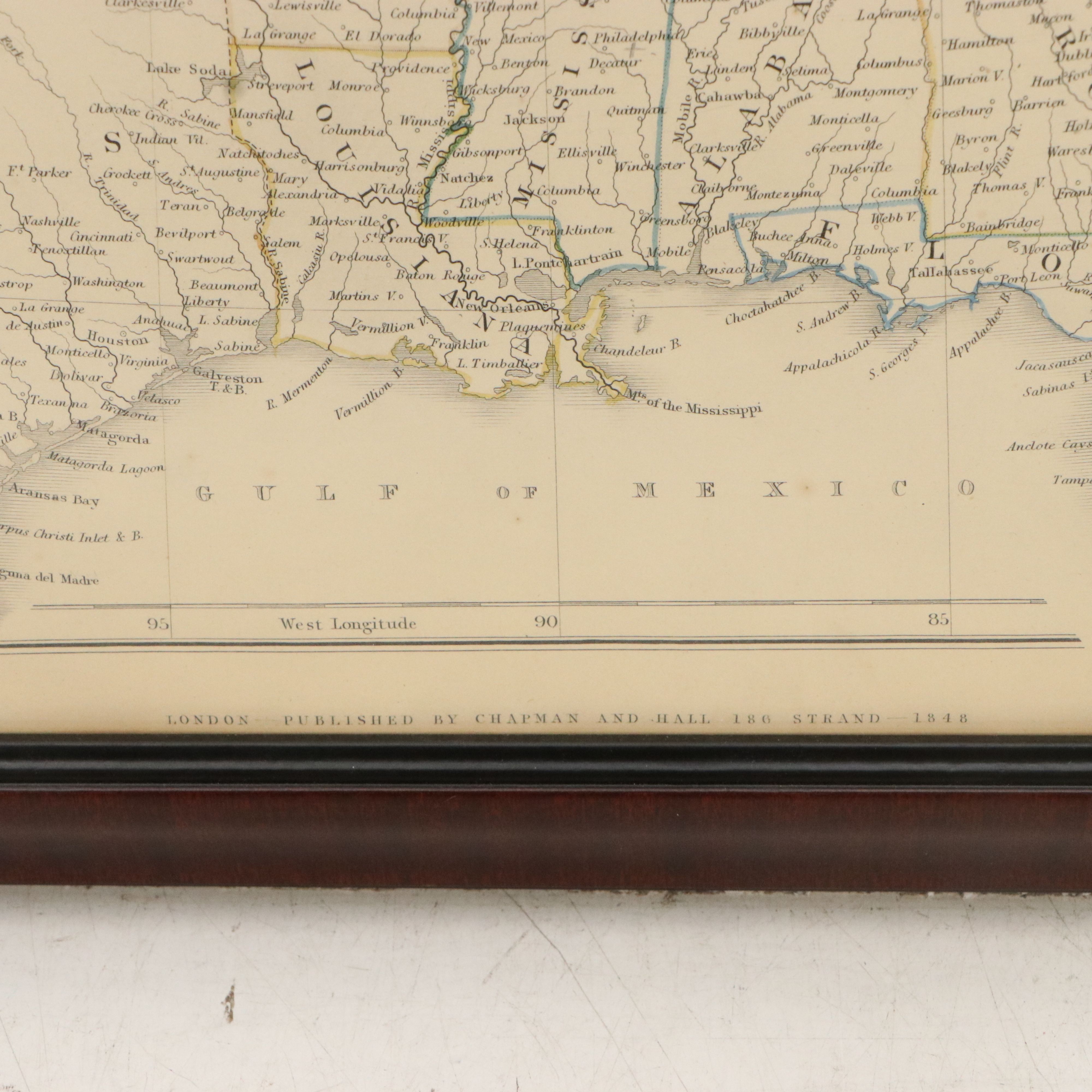 Chapman & Hall Hand-Colored Engraving "United States General Map," 1848