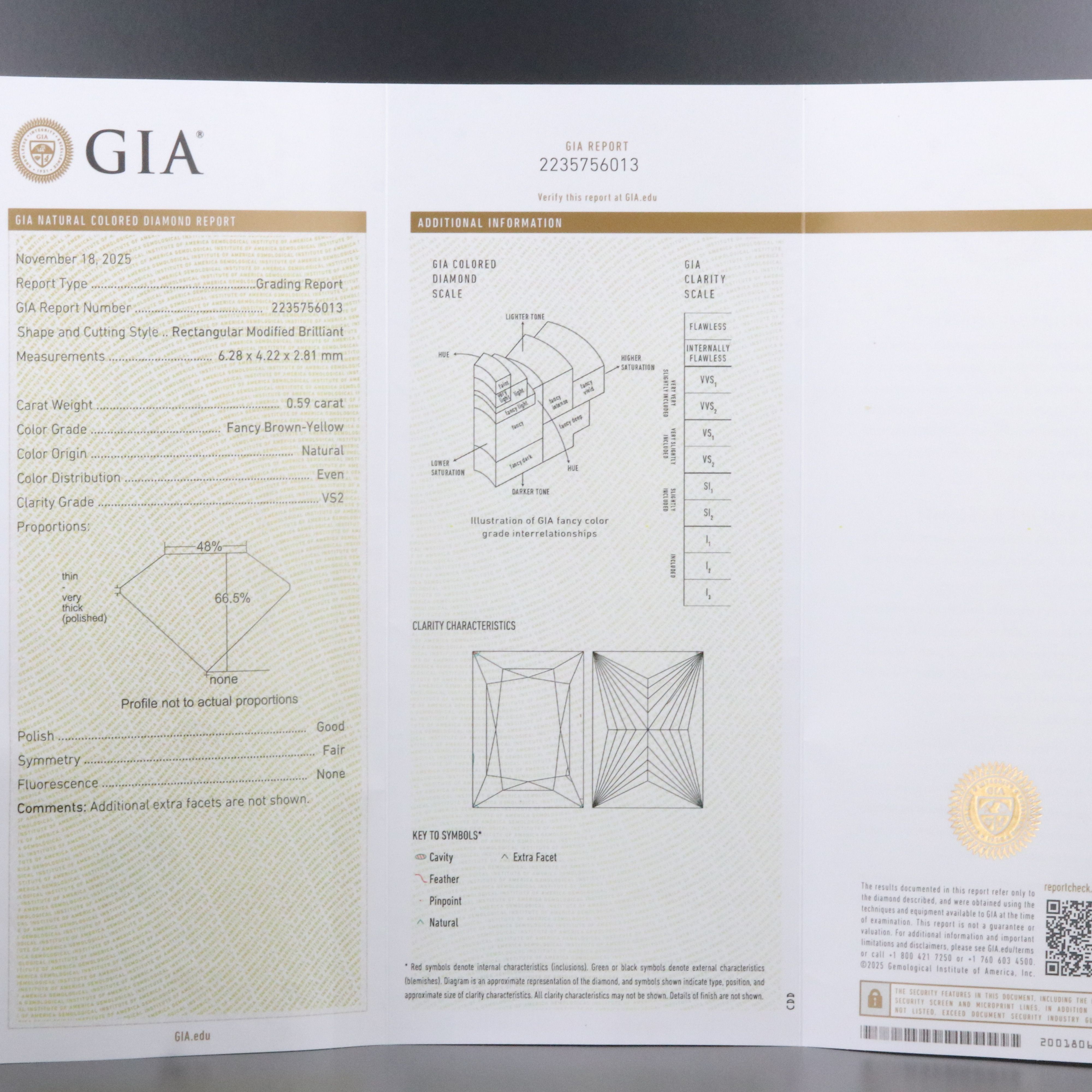 Loose 0.59 CT Fancy Brown-Yellow Diamond with GIA Report