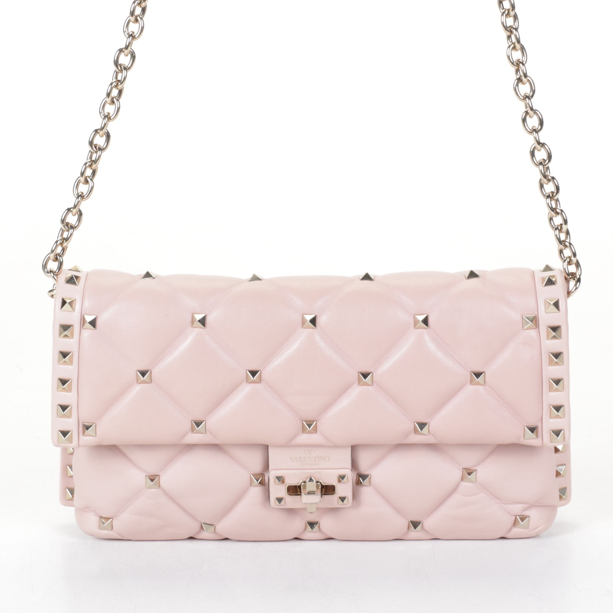Valentino Garavani Rockstud Spike Crossbody Bag in Pink Quilted Leather