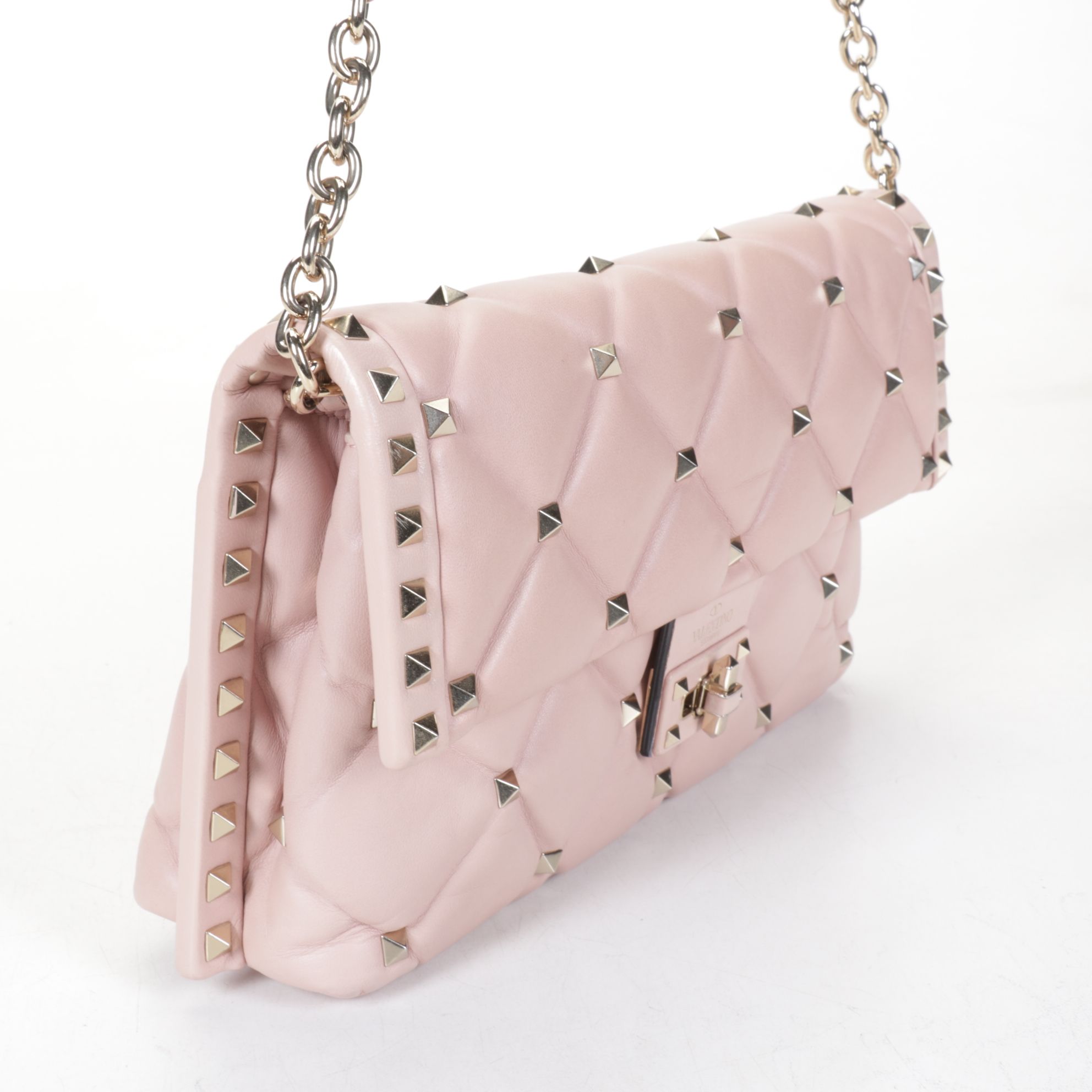 Valentino Garavani Rockstud Spike Crossbody Bag in Pink Quilted Leather