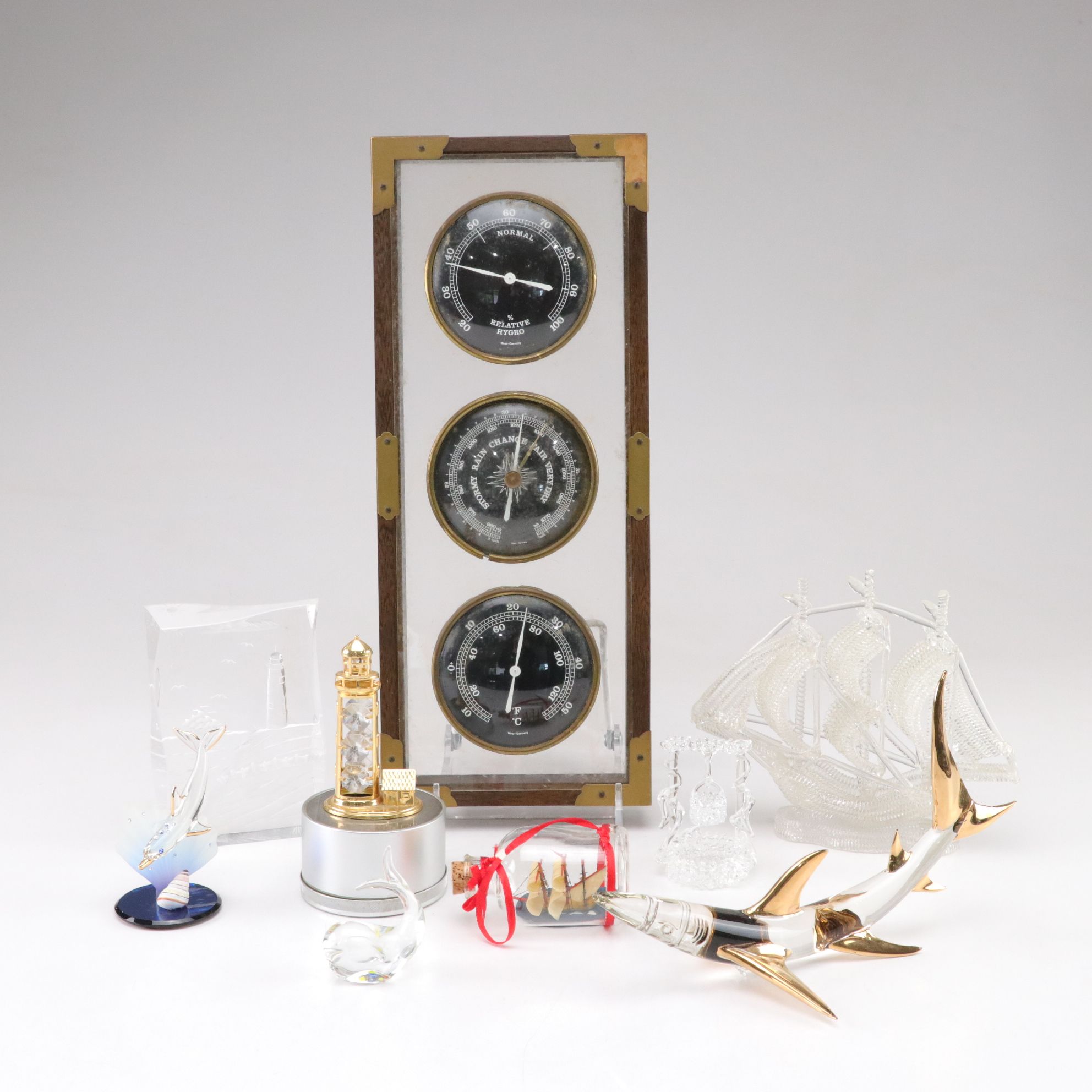 West German Weather Gauge Set with Glass and Acrylic Desk Decor