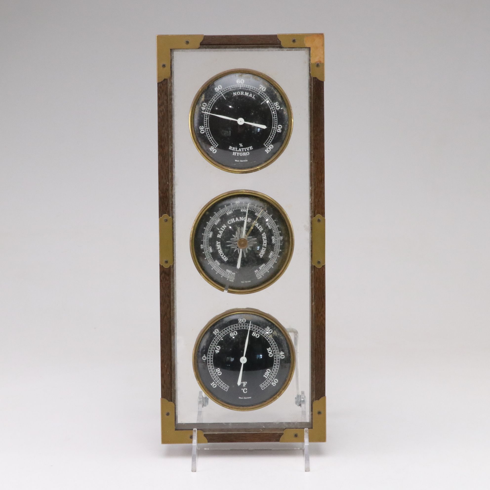 West German Weather Gauge Set with Glass and Acrylic Desk Decor