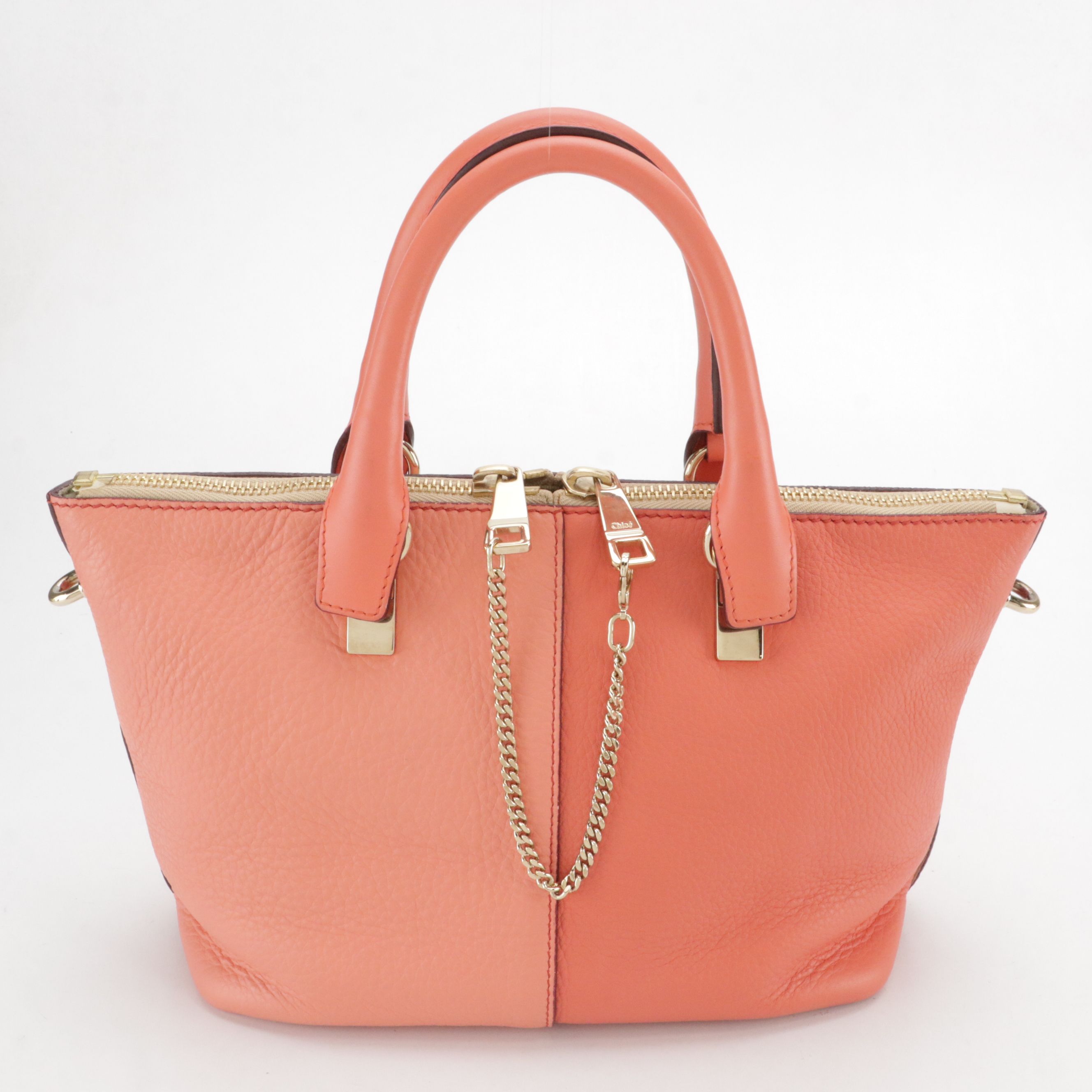 Chloé Baylee Two-Way Zip Satchel Bag in Two-Toned Coral Calfskin Leather