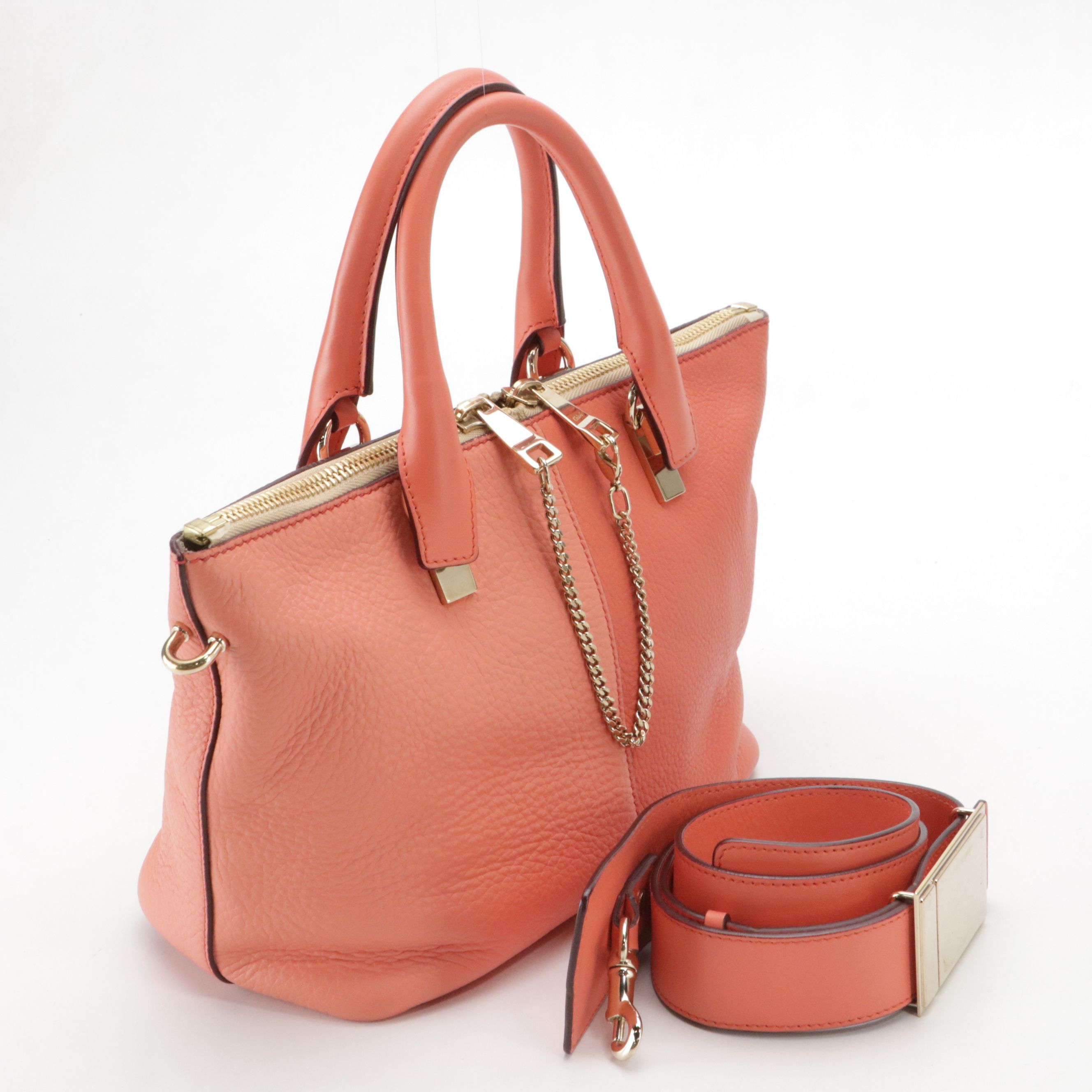 Chloé Baylee Two-Way Zip Satchel Bag in Two-Toned Coral Calfskin Leather