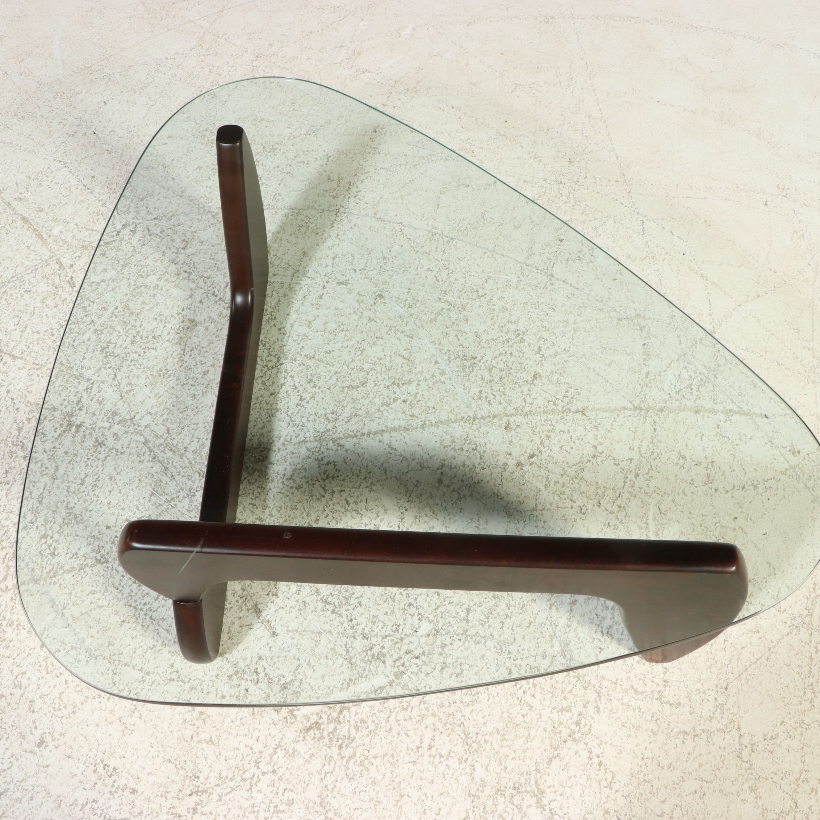 Isamu Noguchi Style Walnut and Glass Coffee Table, Late 20th Century