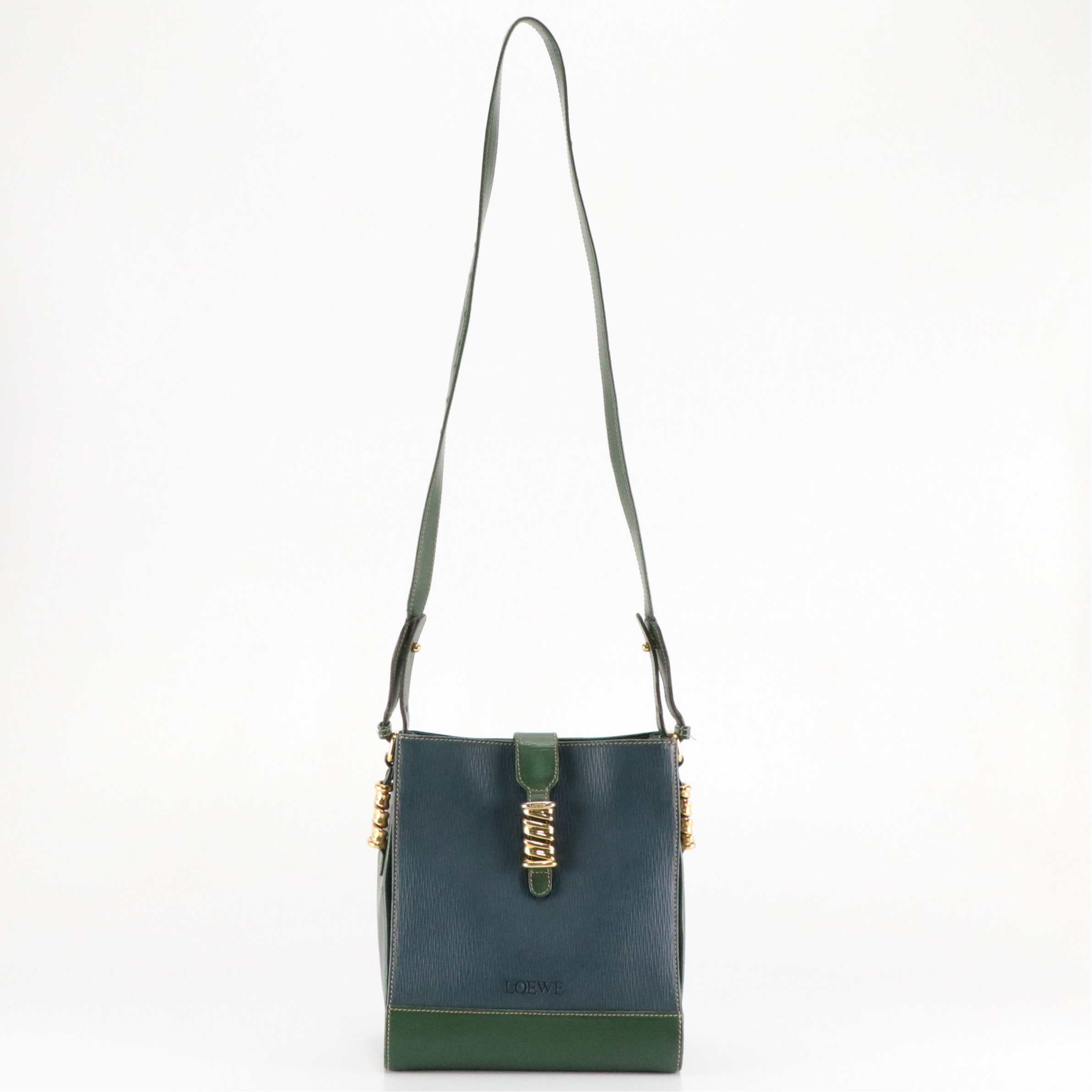 Loewe Velázquez Shoulder Bag in Green/Blue Leather, Vintage