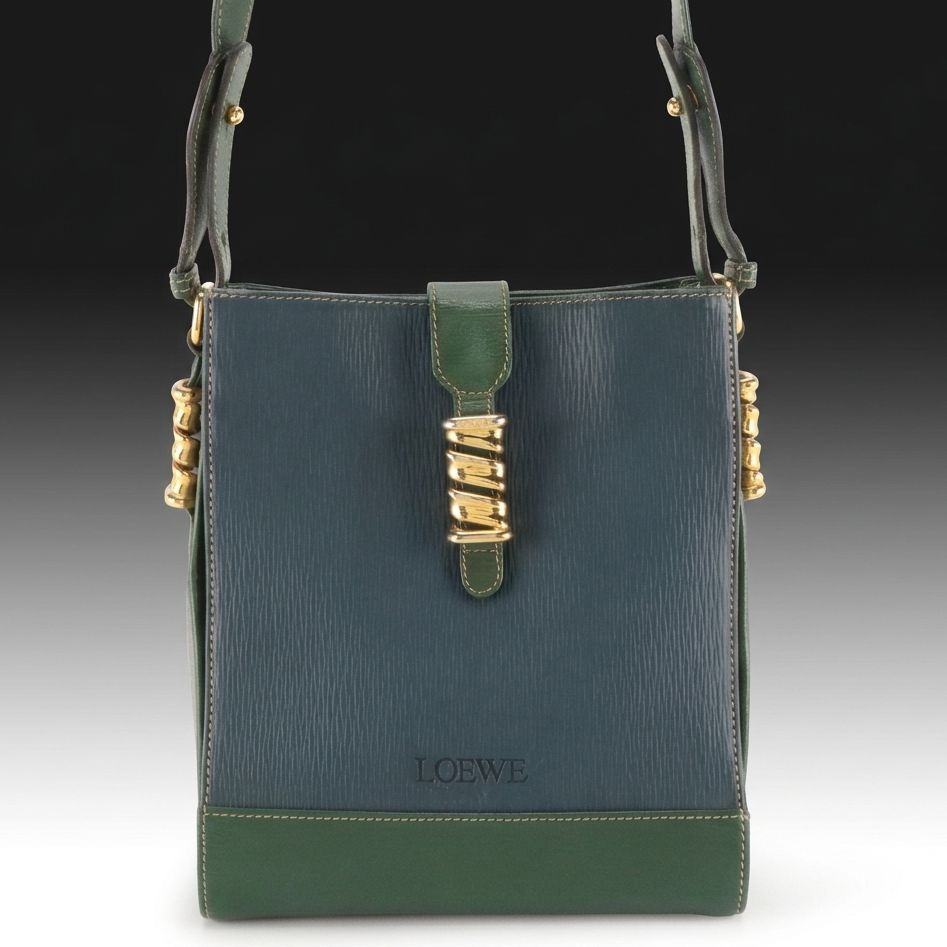 Loewe Velázquez Shoulder Bag in Green/Blue Leather, Vintage