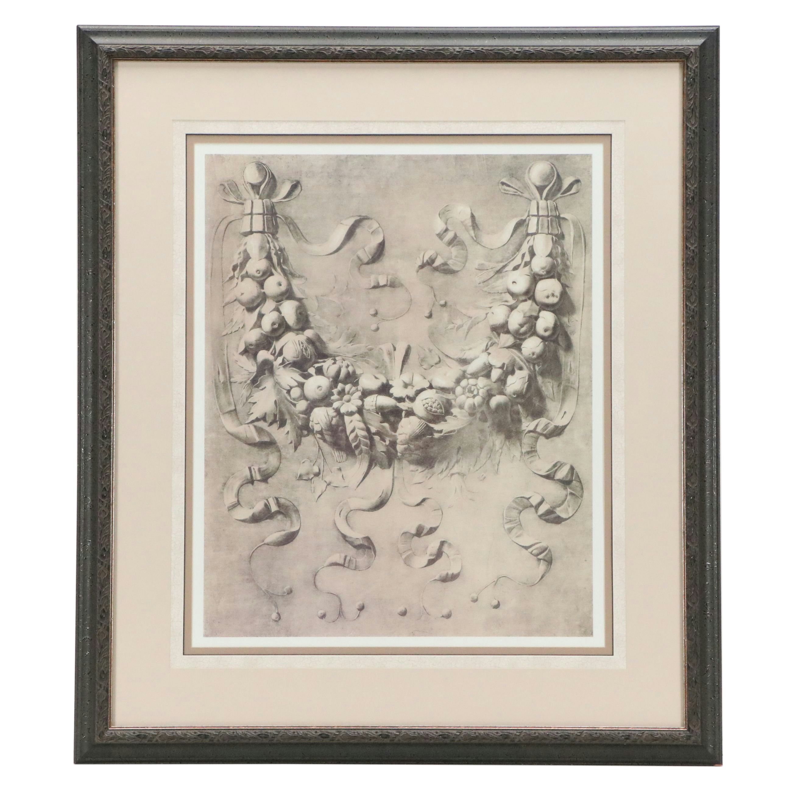 Drawing of Ornamental Facade Digital Print, 21st Century