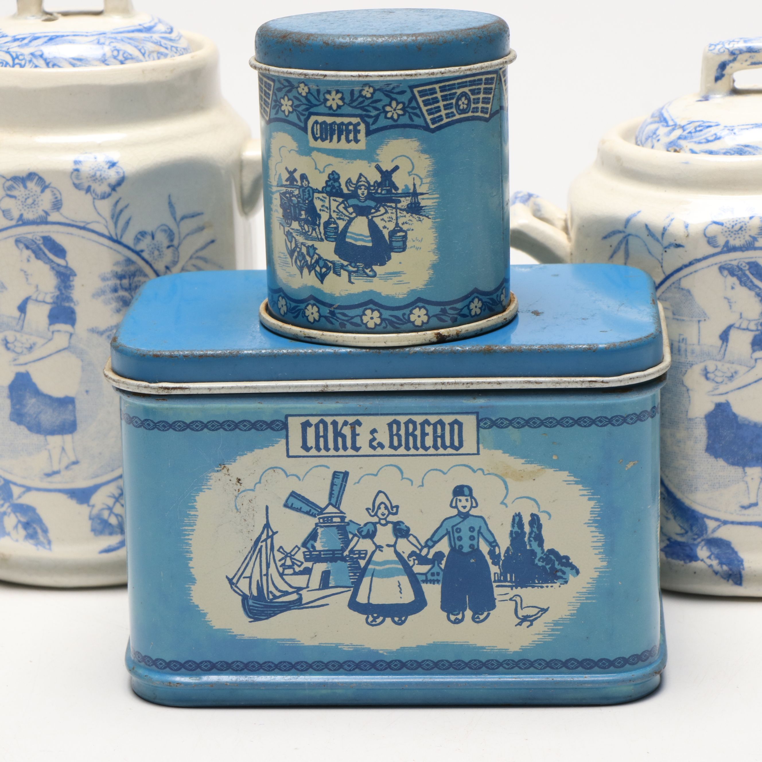 Staffordshire Child's Tea Set with Canister Set and Flatware