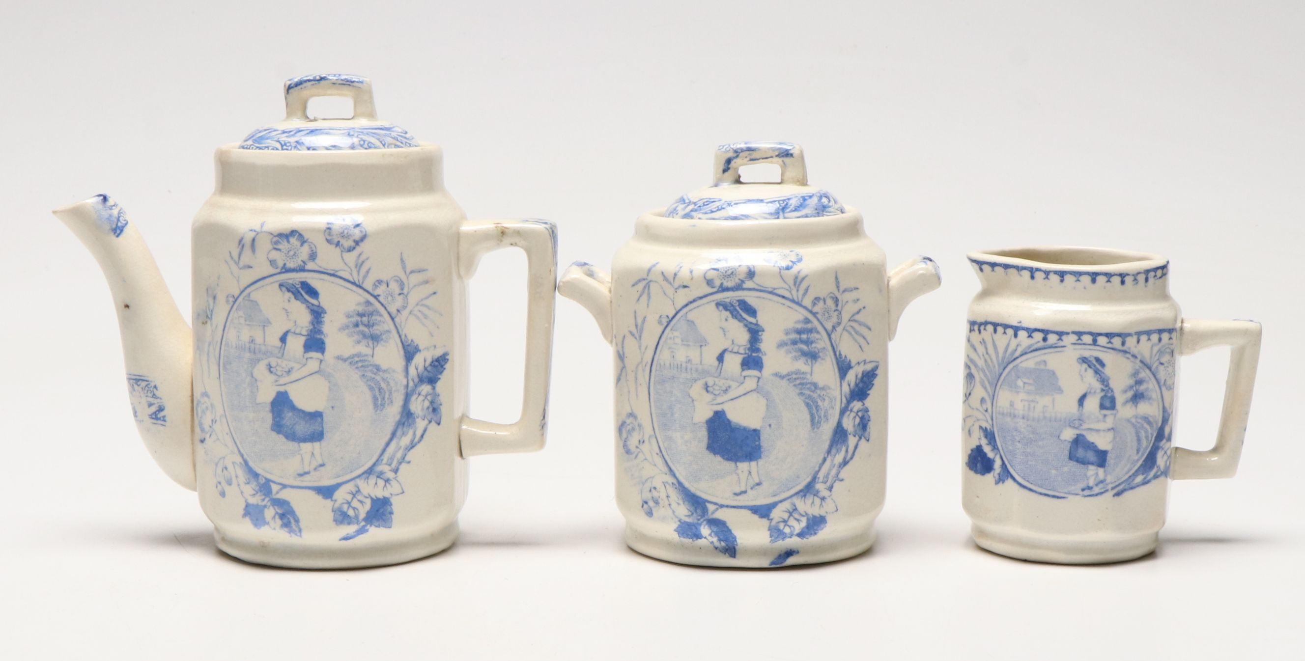 Staffordshire Child's Tea Set with Canister Set and Flatware