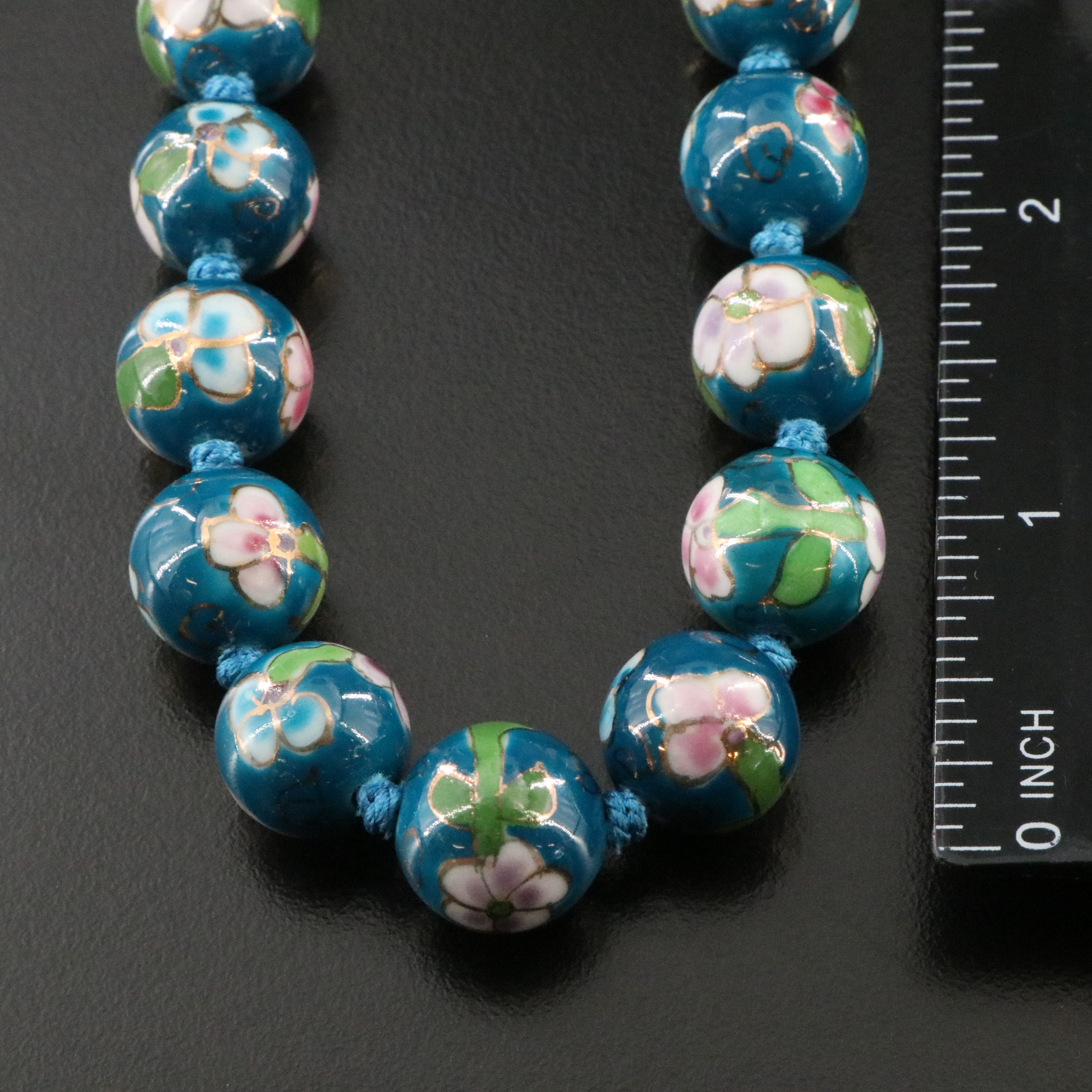 Chinese Floral Enamel Porcelain Bead Necklace