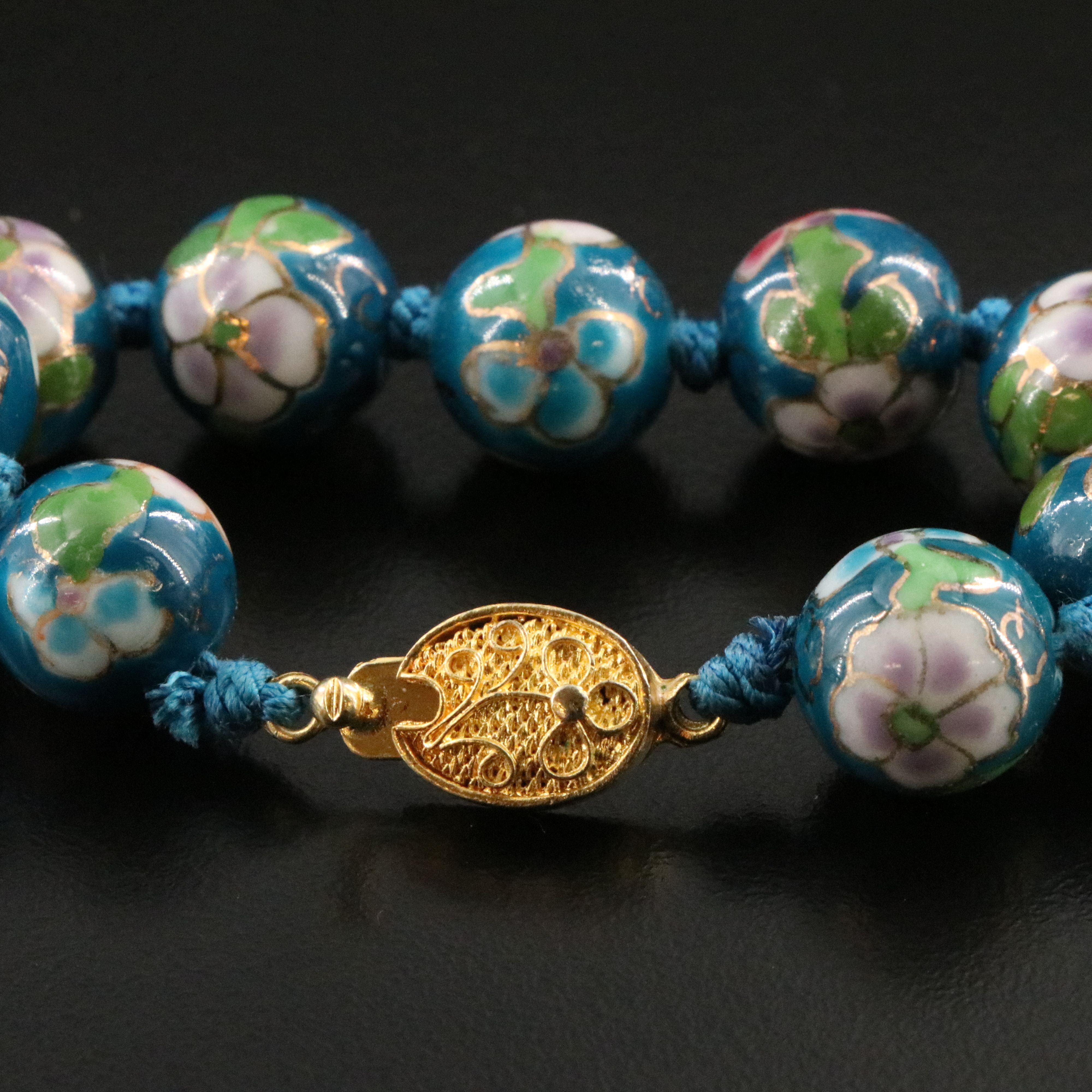 Chinese Floral Enamel Porcelain Bead Necklace