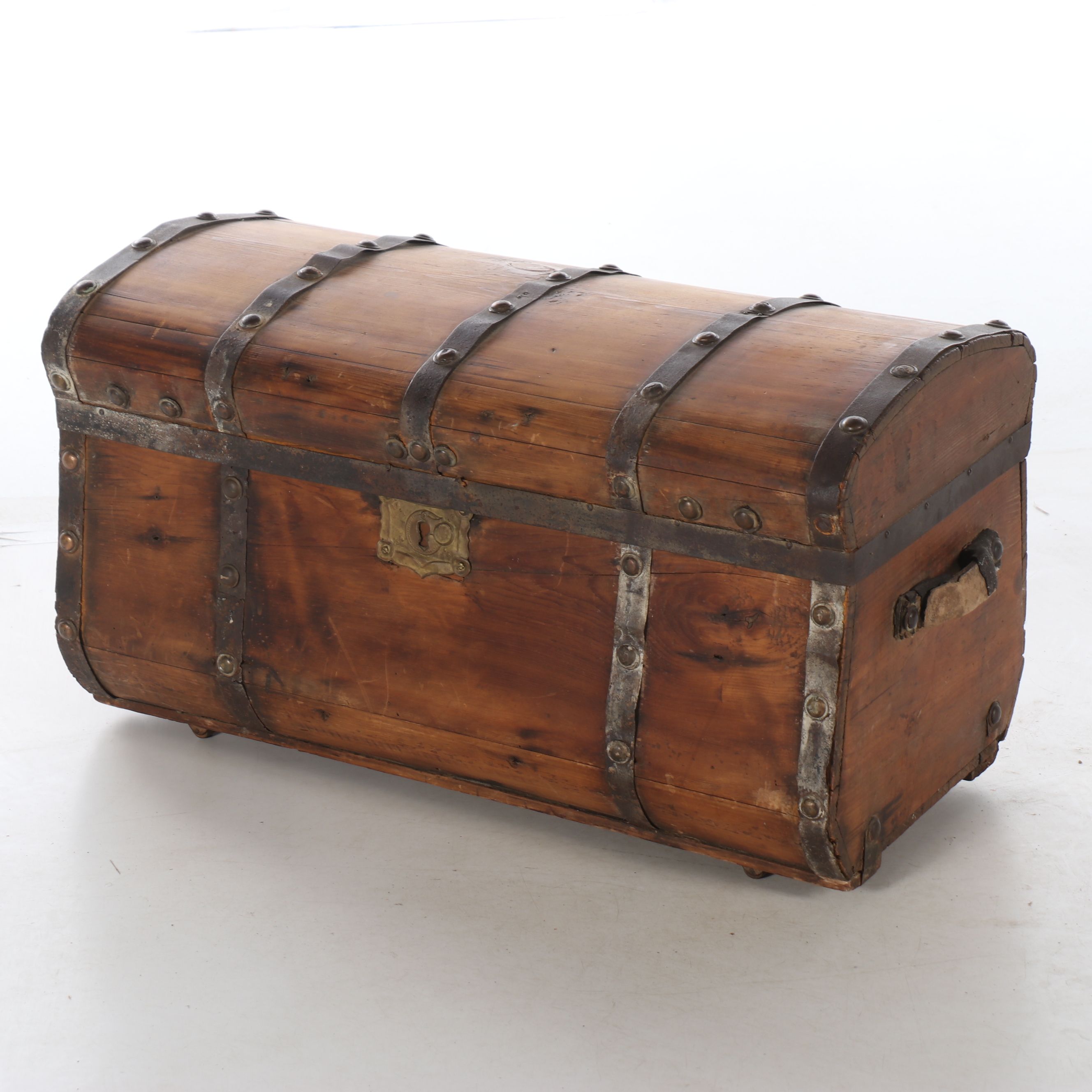 Rustic Domed Wooden Chest on Casters
