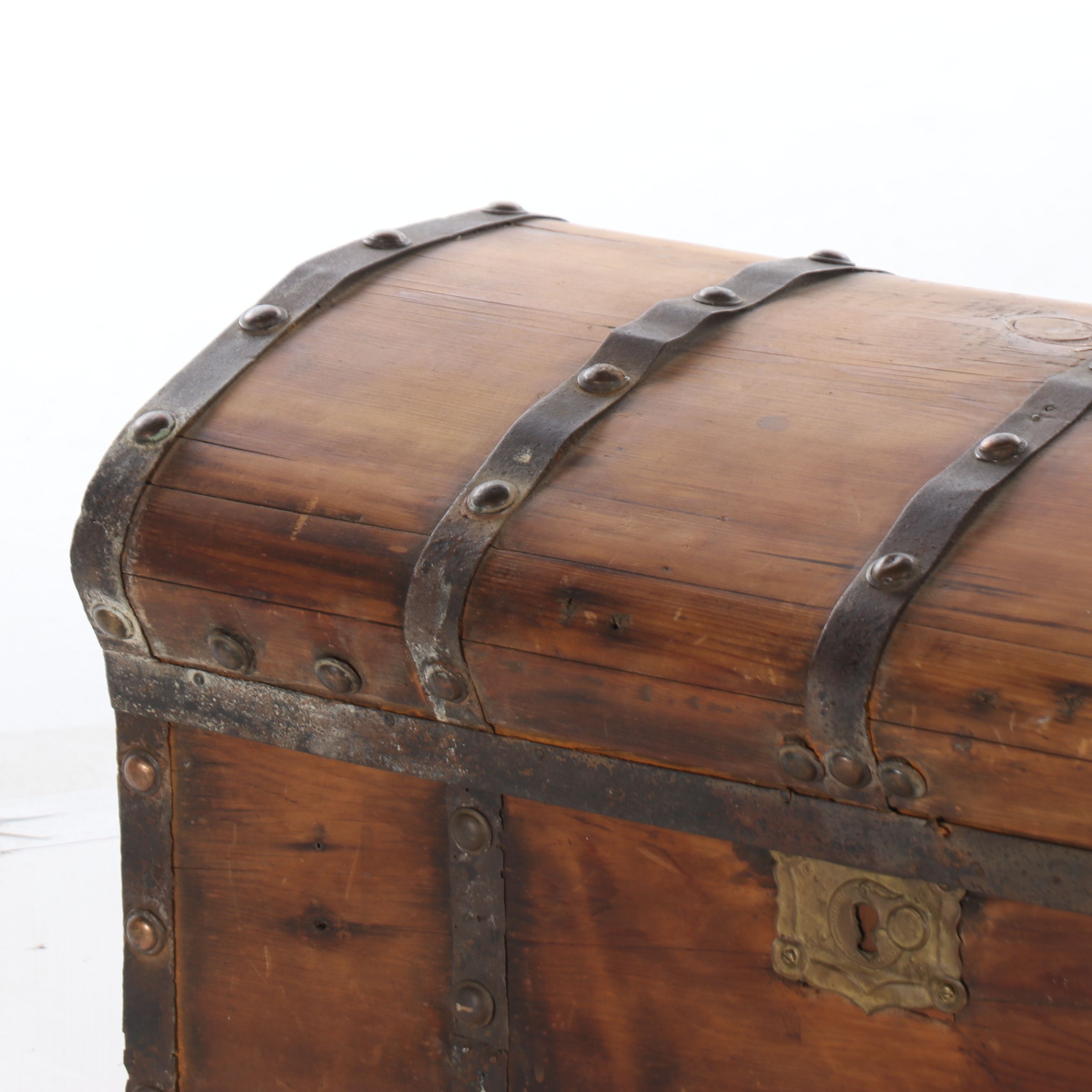 Rustic Domed Wooden Chest on Casters