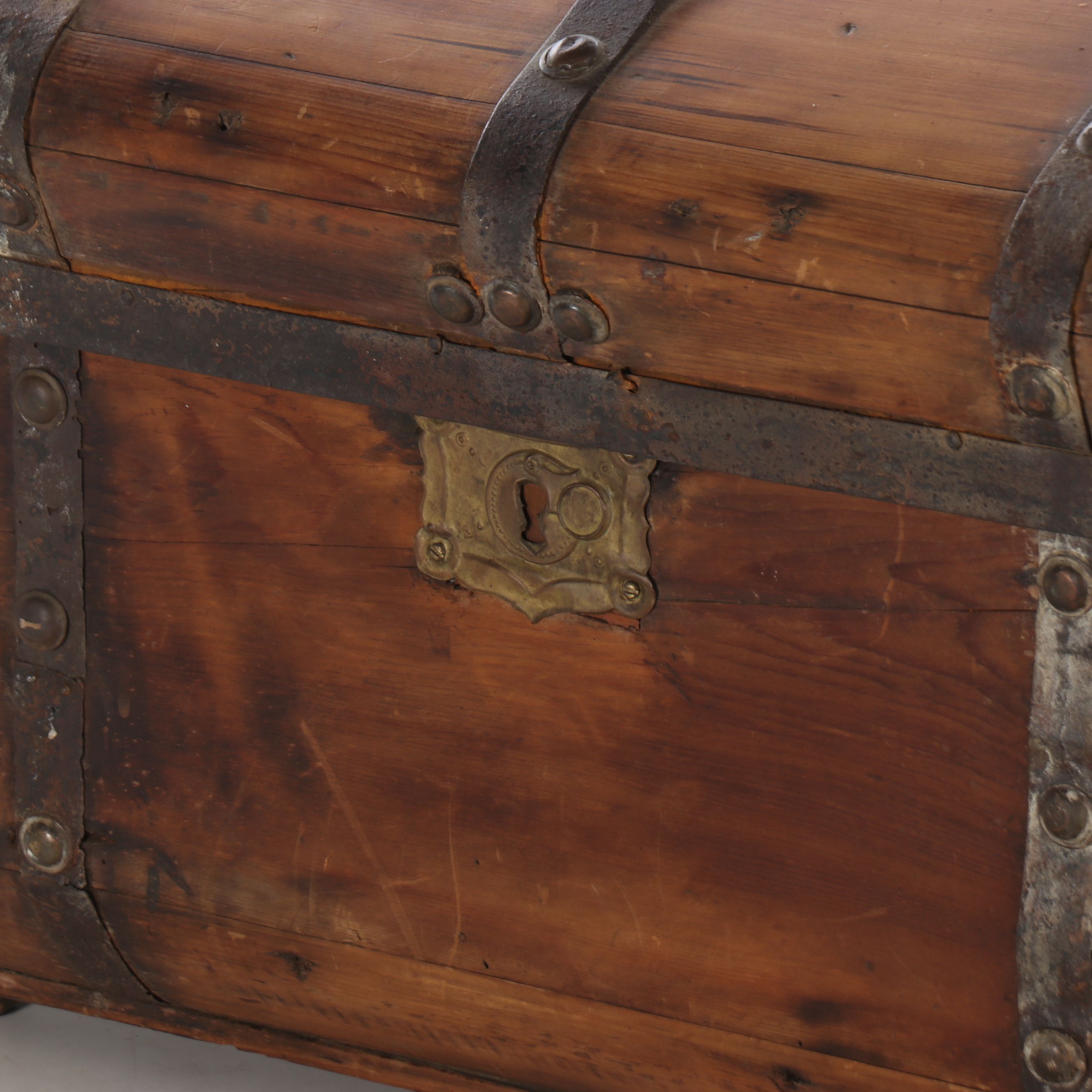 Rustic Domed Wooden Chest on Casters