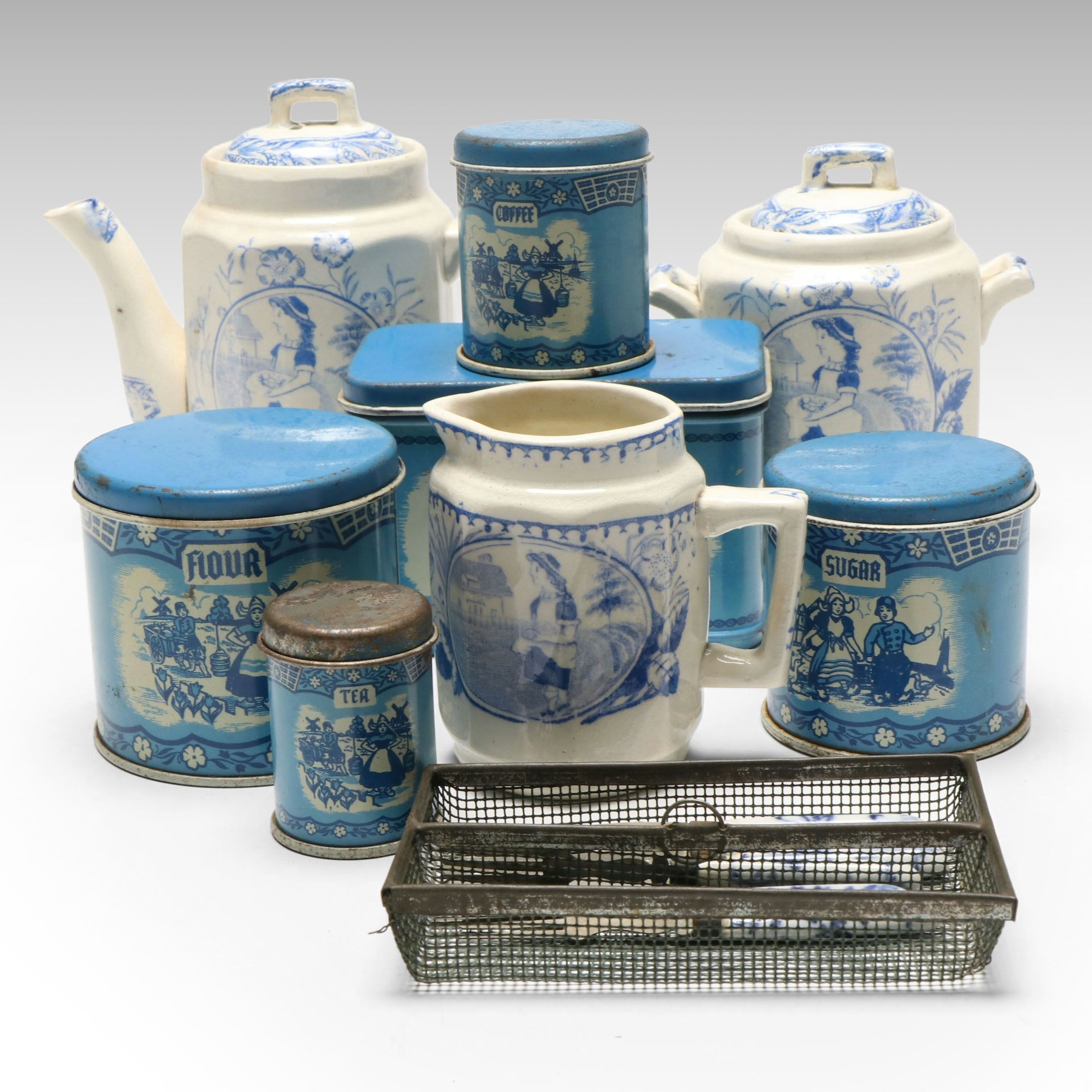 Staffordshire Child's Tea Set with Canister Set and Flatware