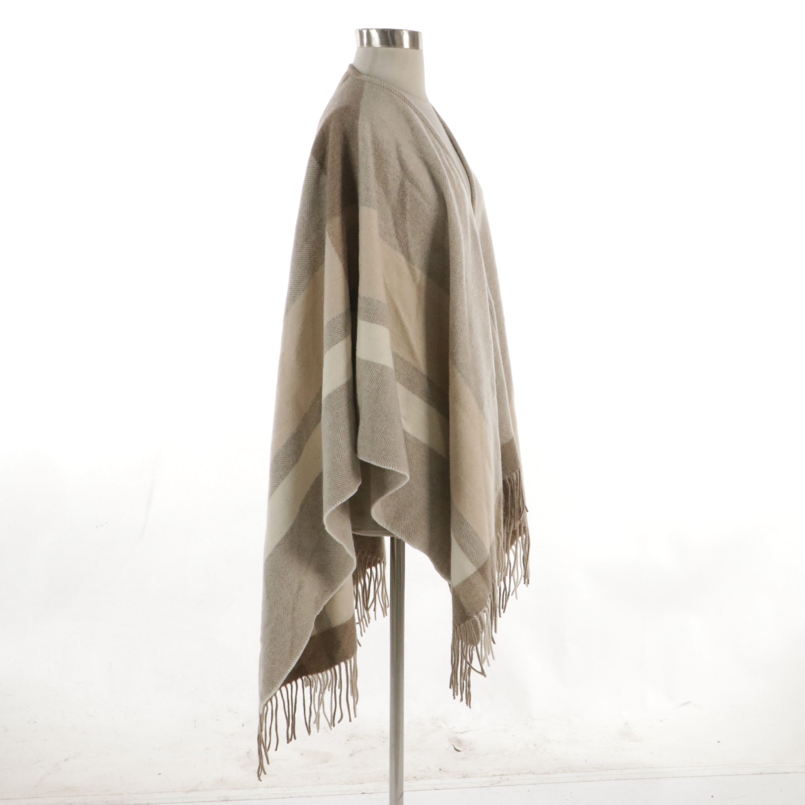 Loro Piana Fringed Shawl in Neutral Plaid Cashmere