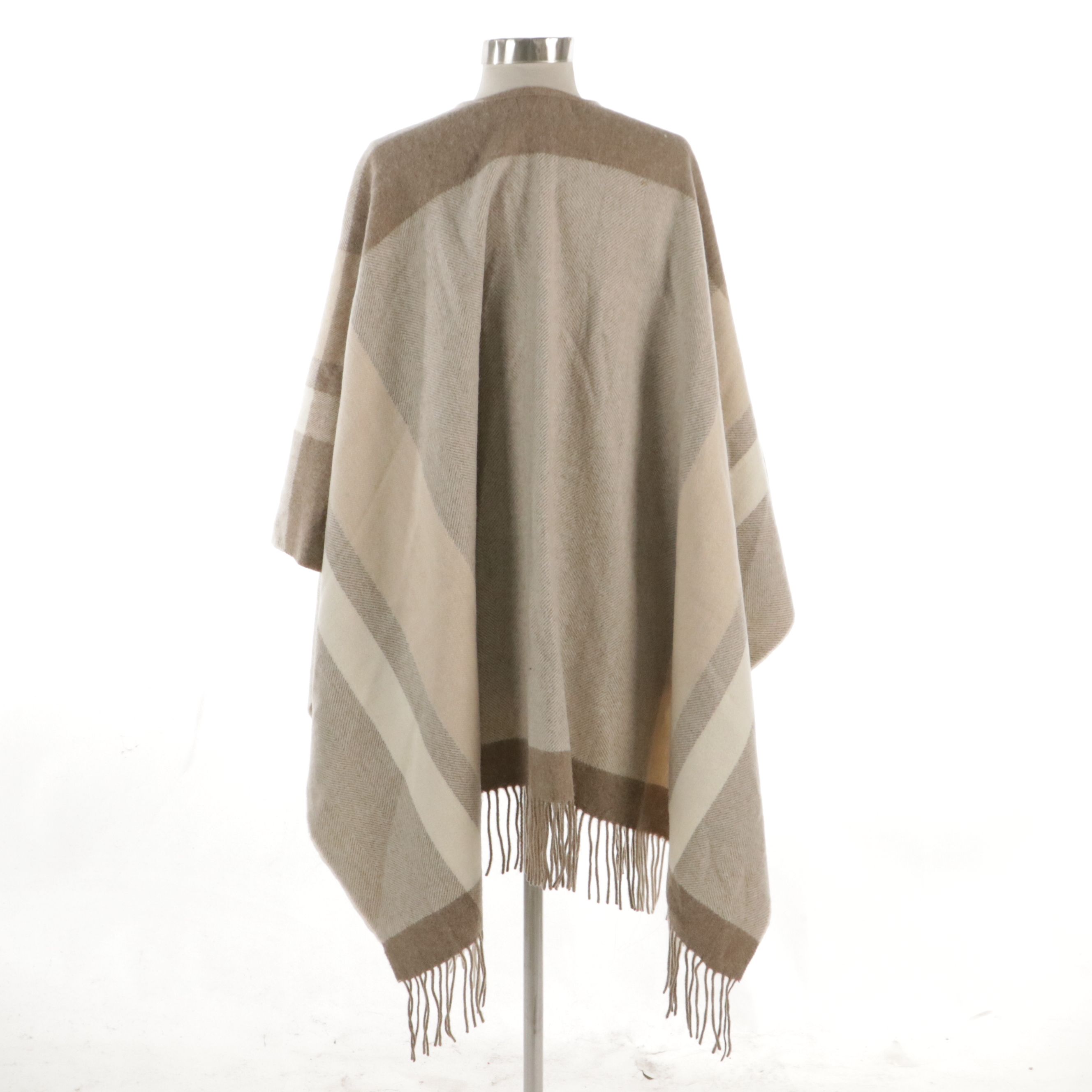 Loro Piana Fringed Shawl in Neutral Plaid Cashmere