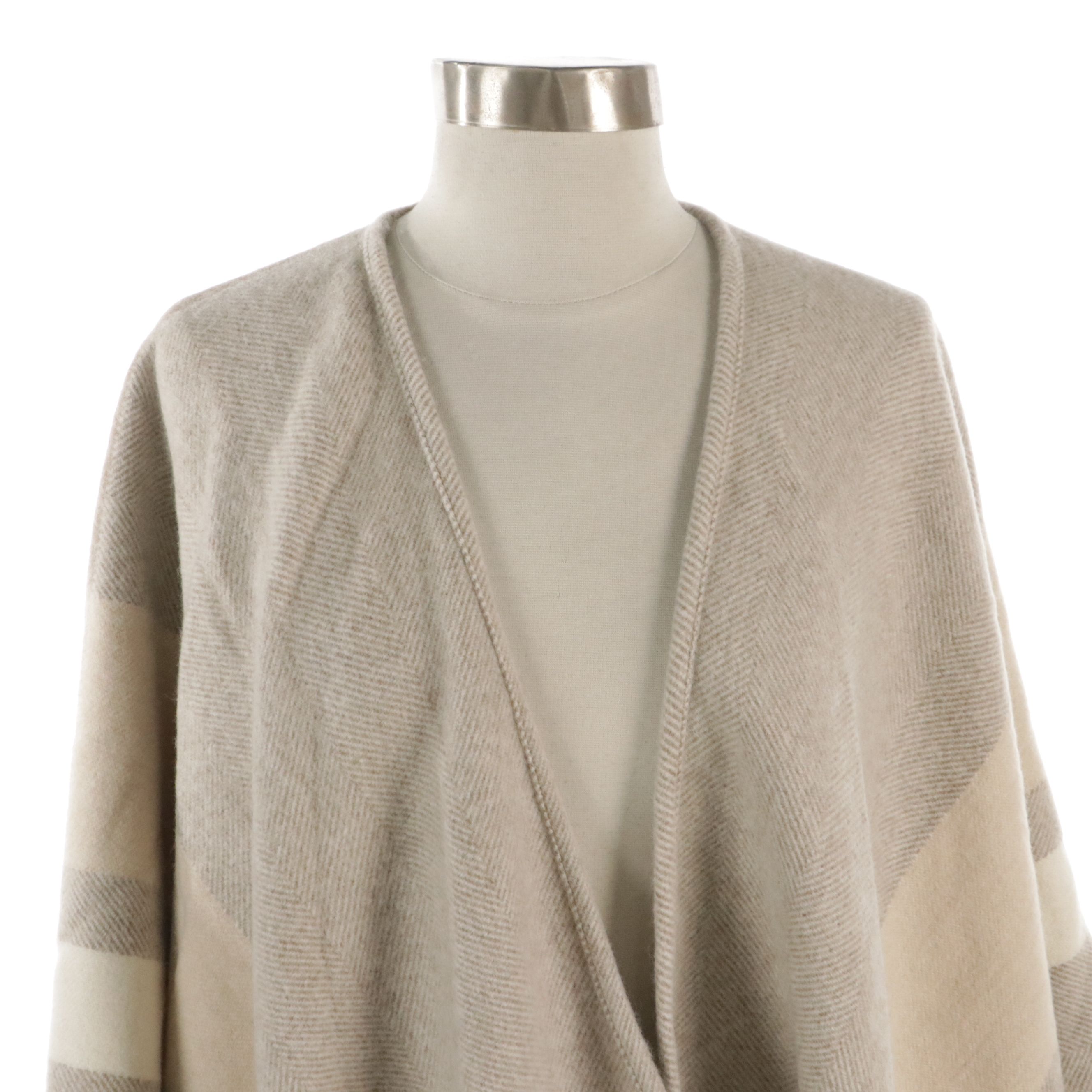 Loro Piana Fringed Shawl in Neutral Plaid Cashmere