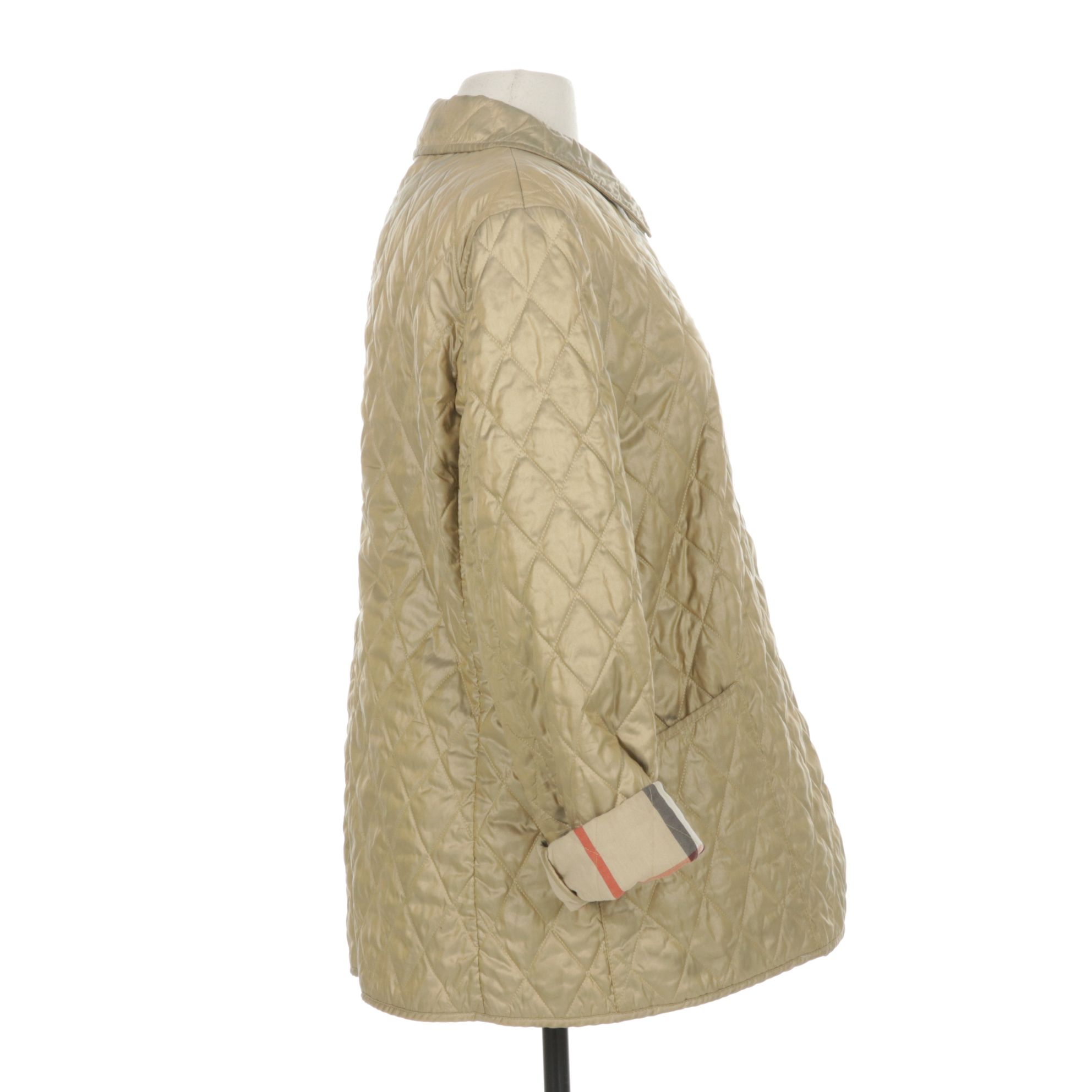 Burberry London Quilted Snap-Front Jacket in Shiny Beige with Nova Check Lining