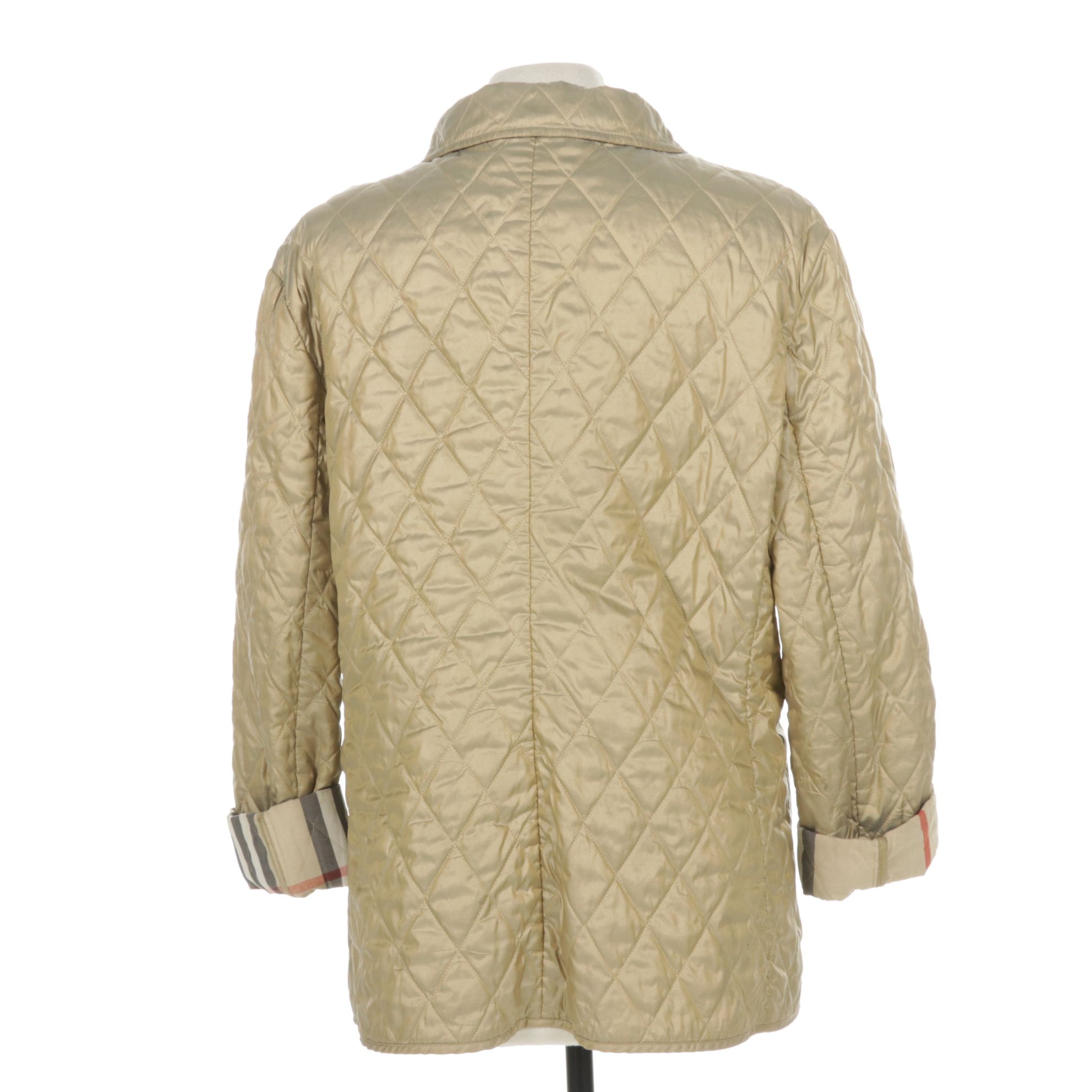 Burberry London Quilted Snap-Front Jacket in Shiny Beige with Nova Check Lining