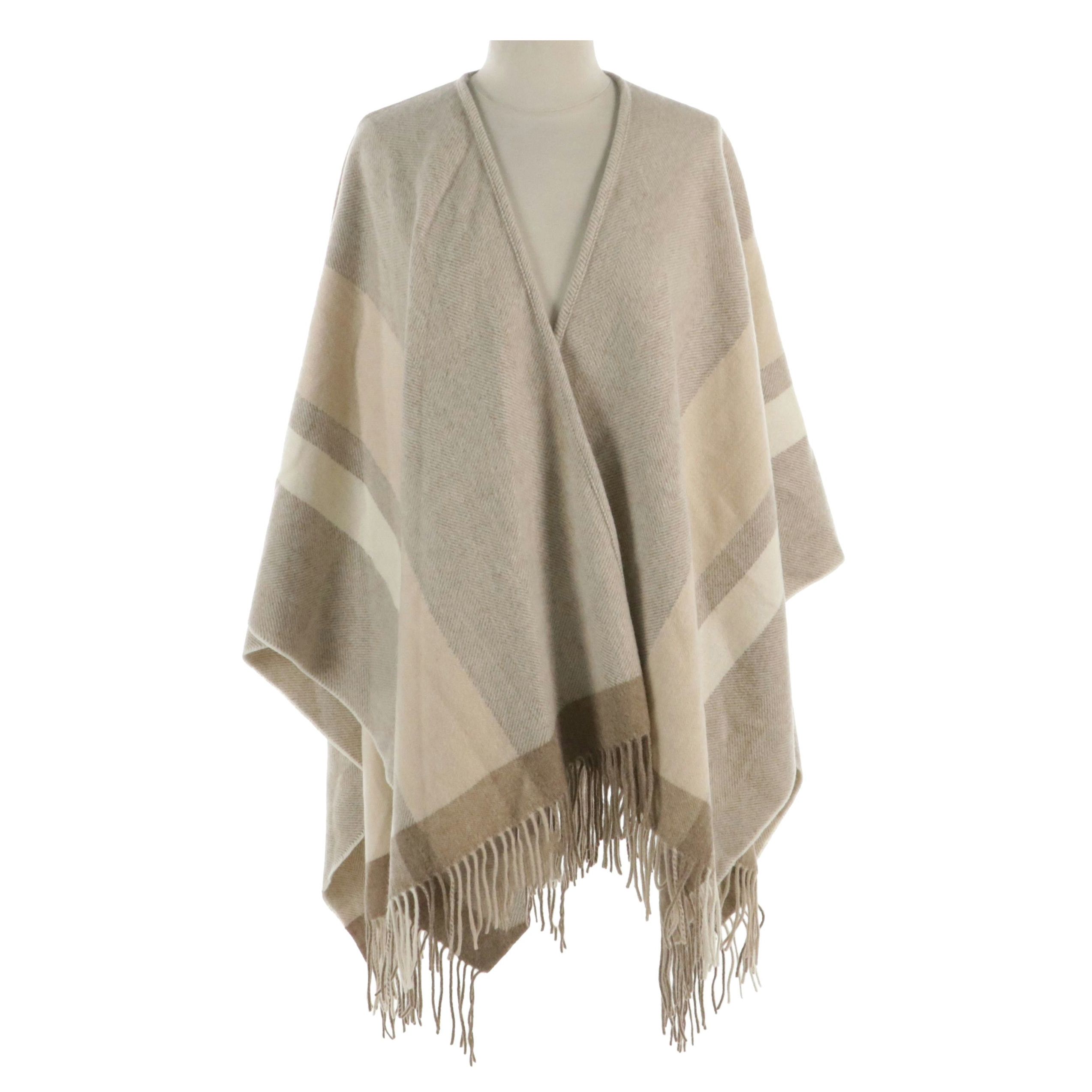 Loro Piana Fringed Shawl in Neutral Plaid Cashmere