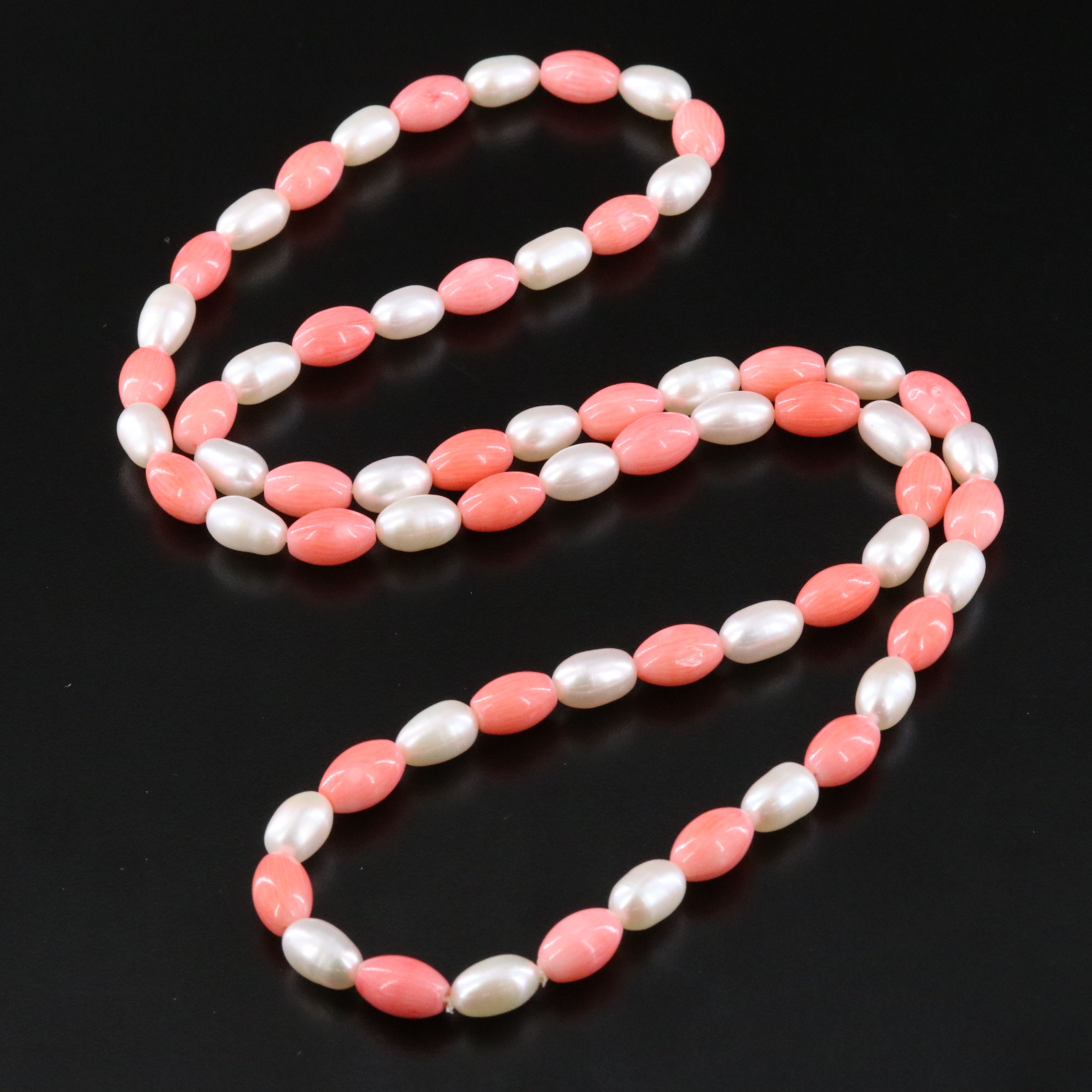 Endless Coral and Pearl Necklace