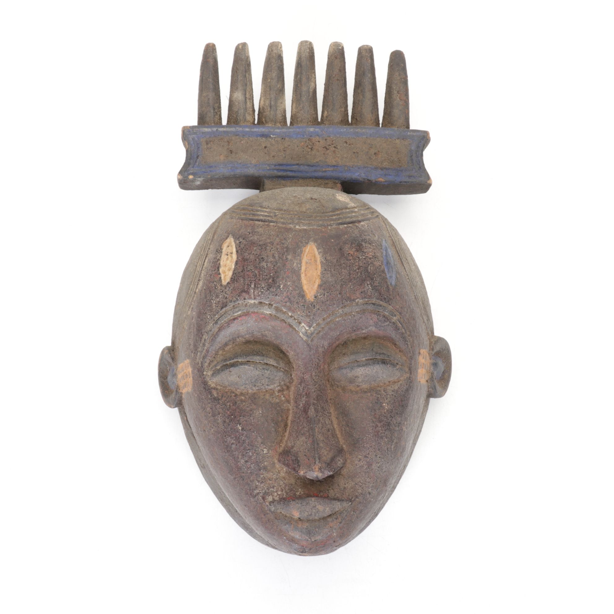 Ivory Coast Style Carved and Paint-Decorated Wood Passport Mask