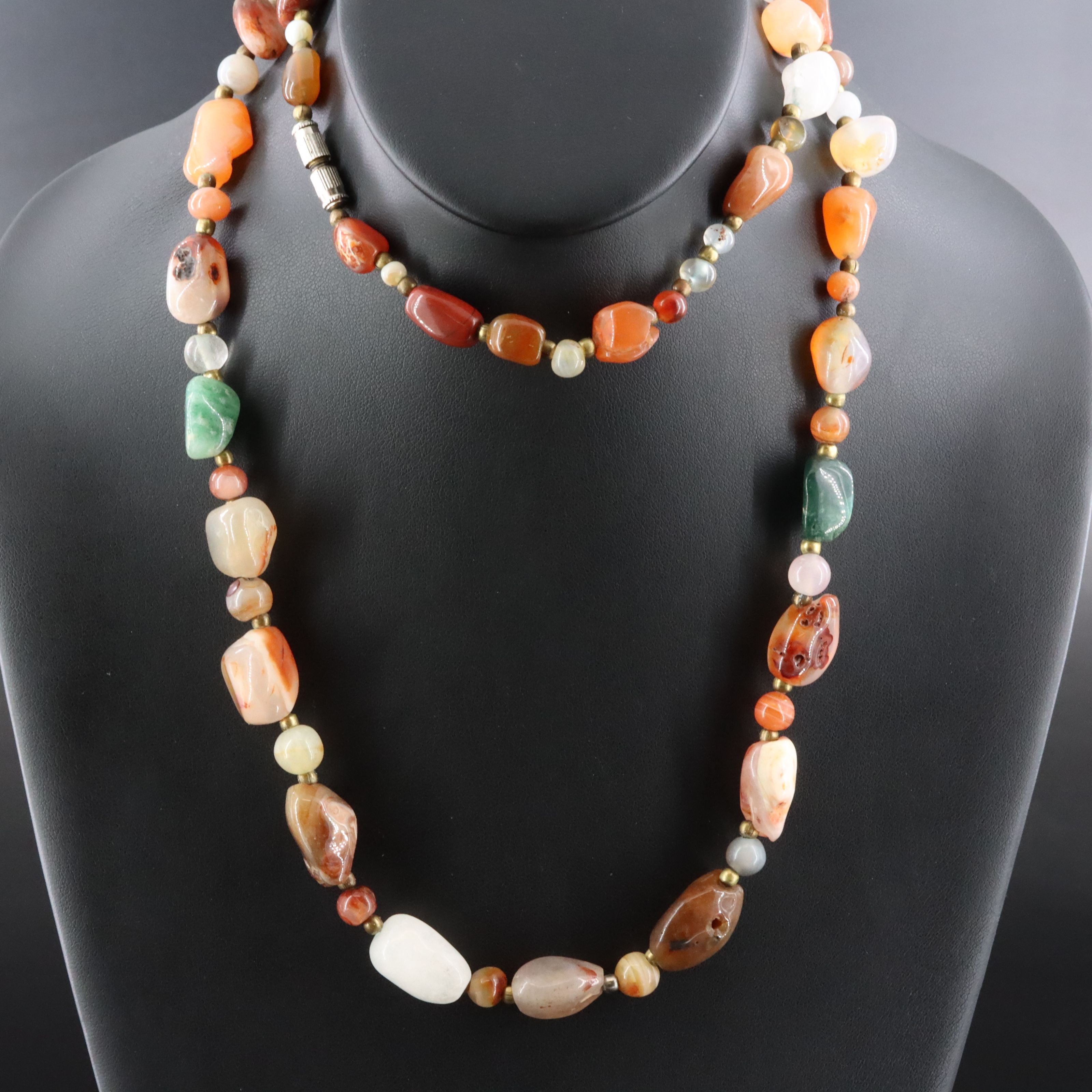 Polished Carnelian and Agate Bead Necklace