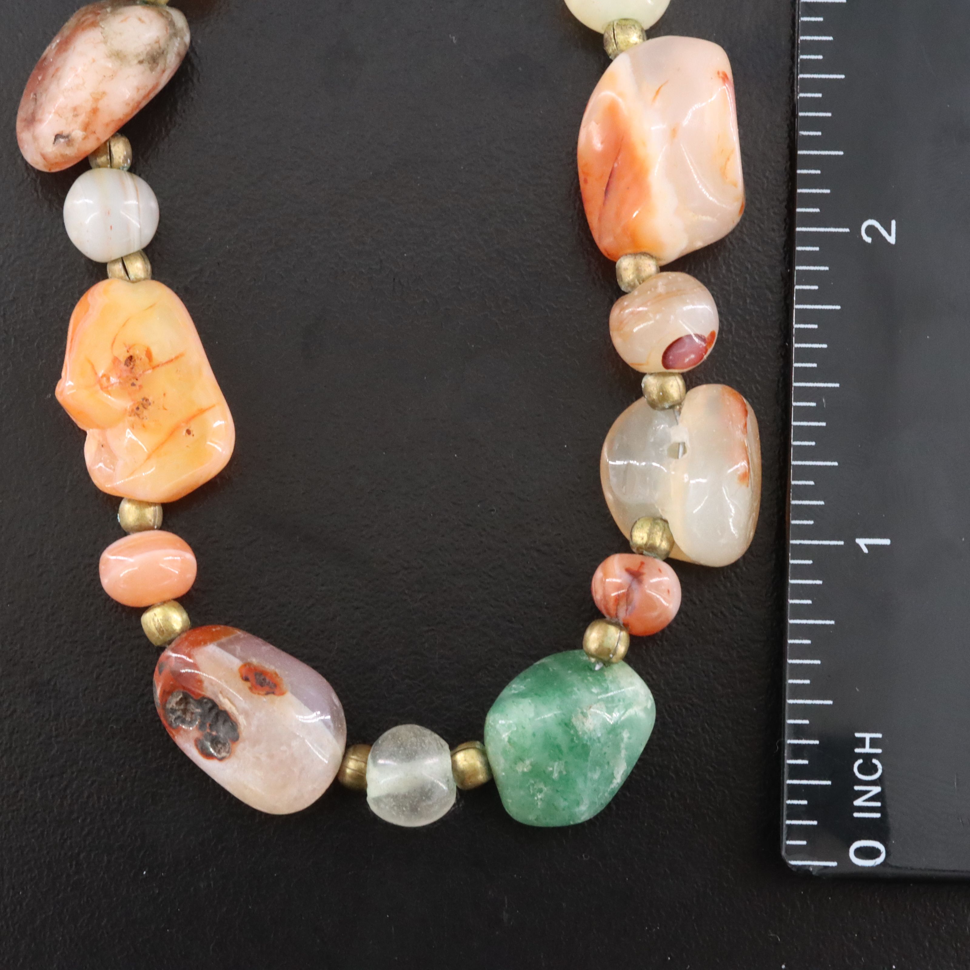 Polished Carnelian and Agate Bead Necklace