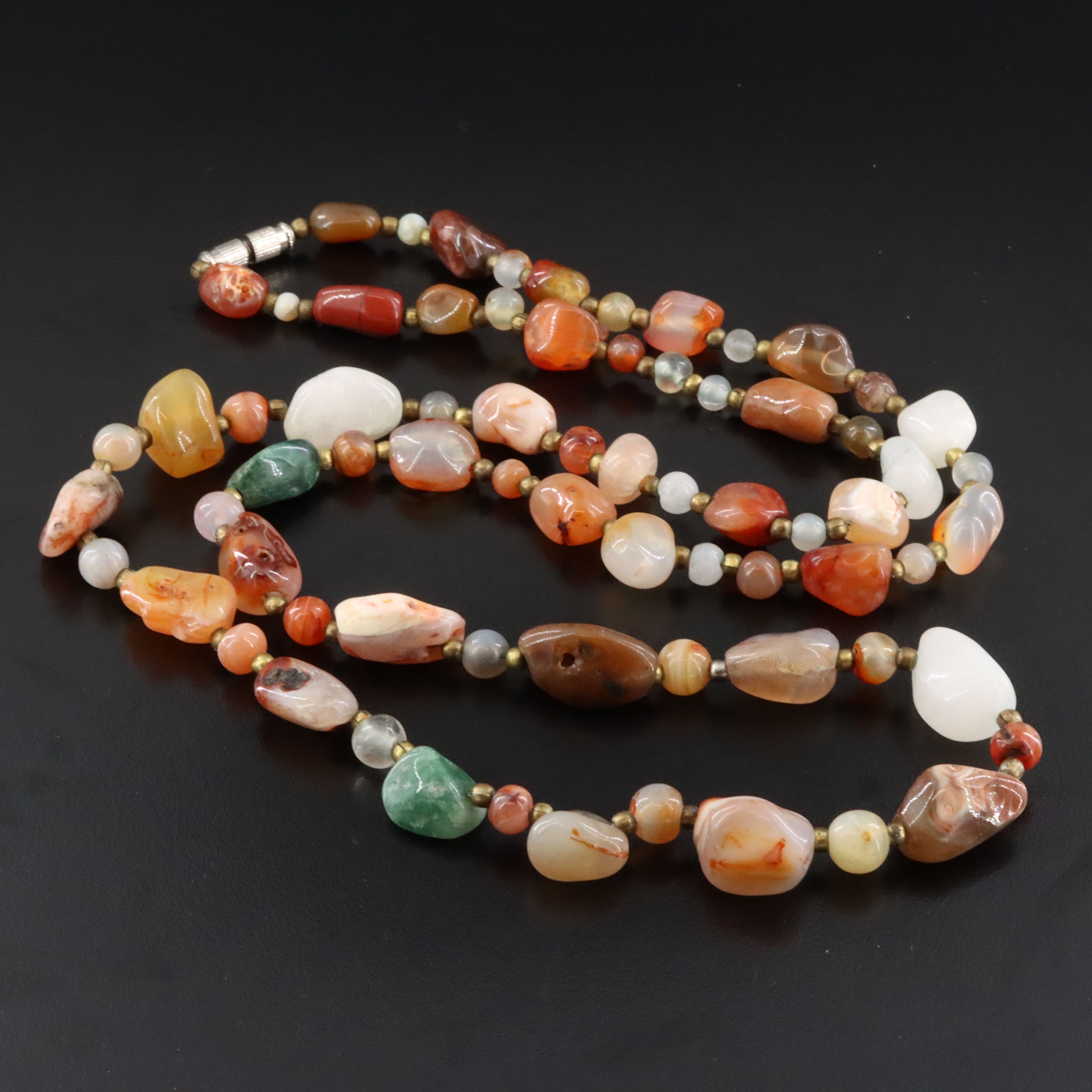 Polished Carnelian and Agate Bead Necklace