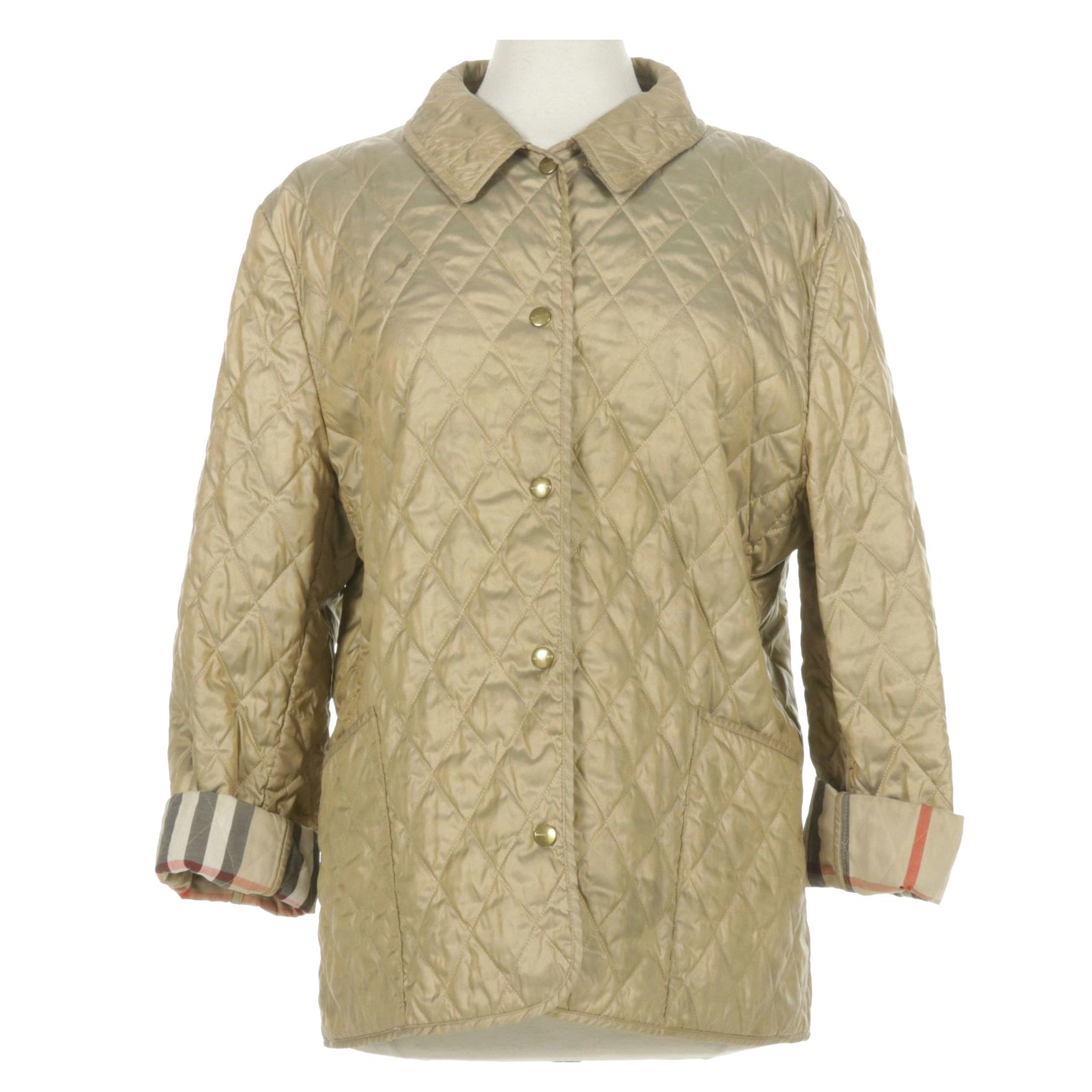 Burberry London Quilted Snap-Front Jacket in Shiny Beige with Nova Check Lining