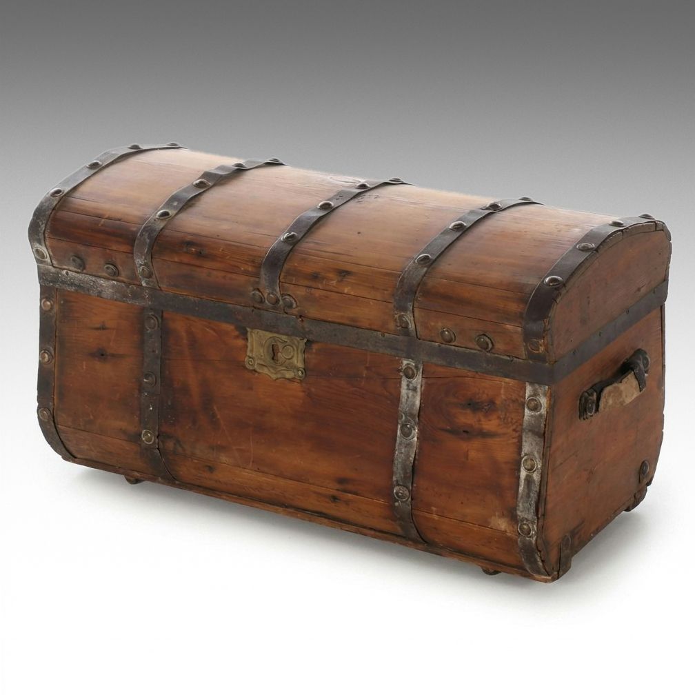 Rustic Domed Wooden Chest on Casters