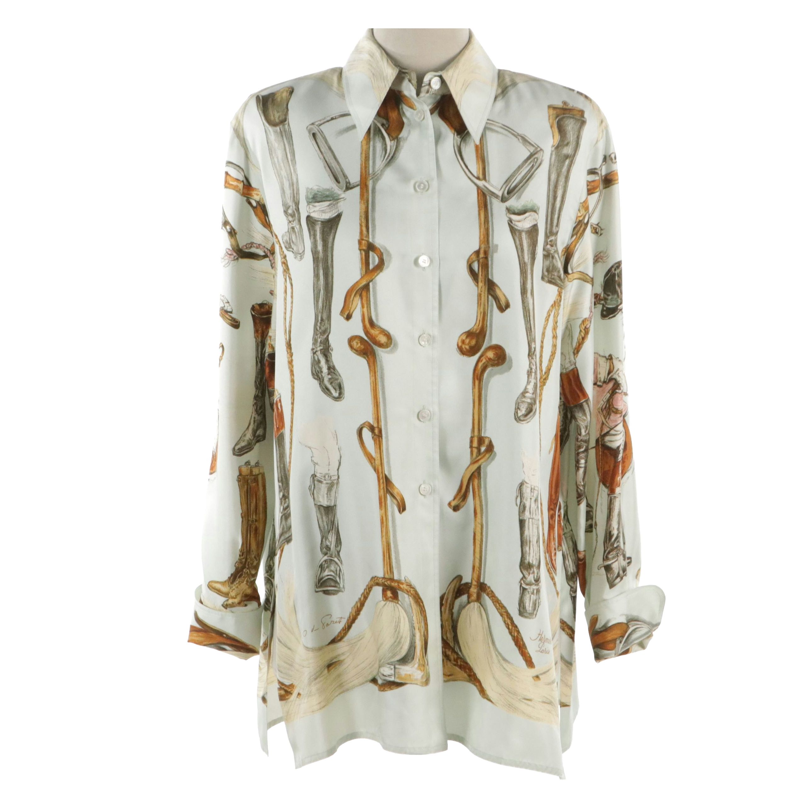 Hermès Blouse in ''A Propos de Bottes'' Silk Twill, Vintage
