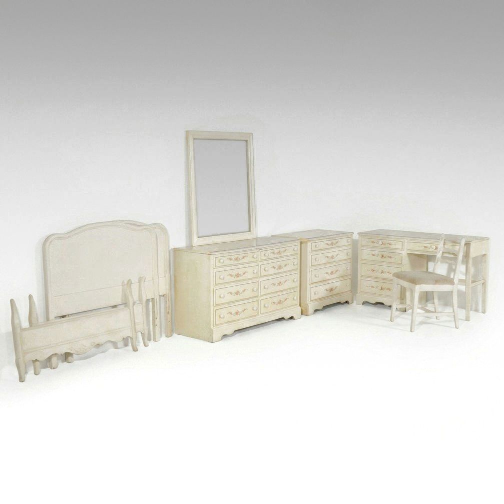 White-Painted Bedroom Furniture with Rose Decoration, Mid-20th Century