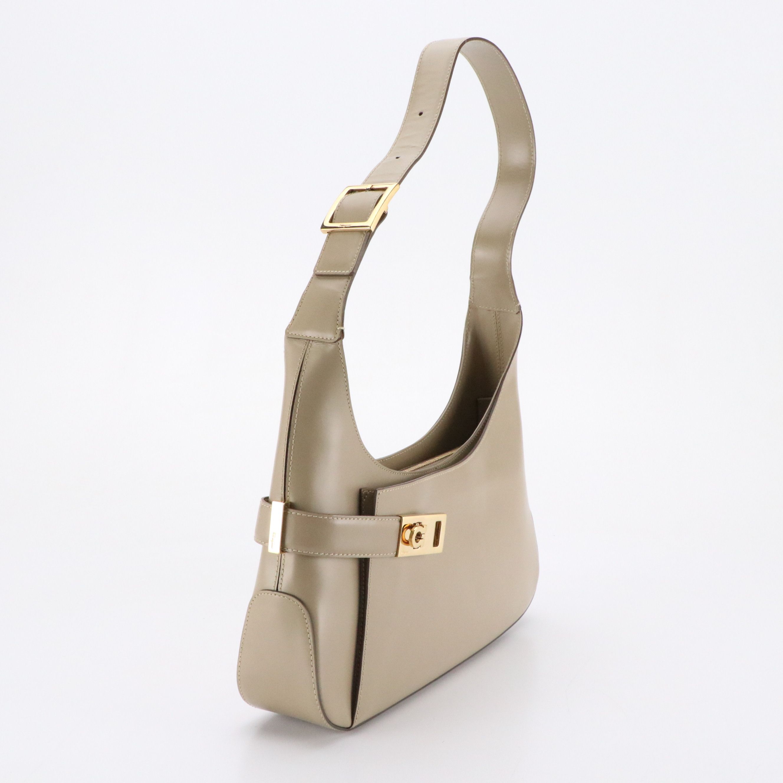 Salvatore Ferragamo Gancini Front Pocket Hobo Bag in Glazed Leather