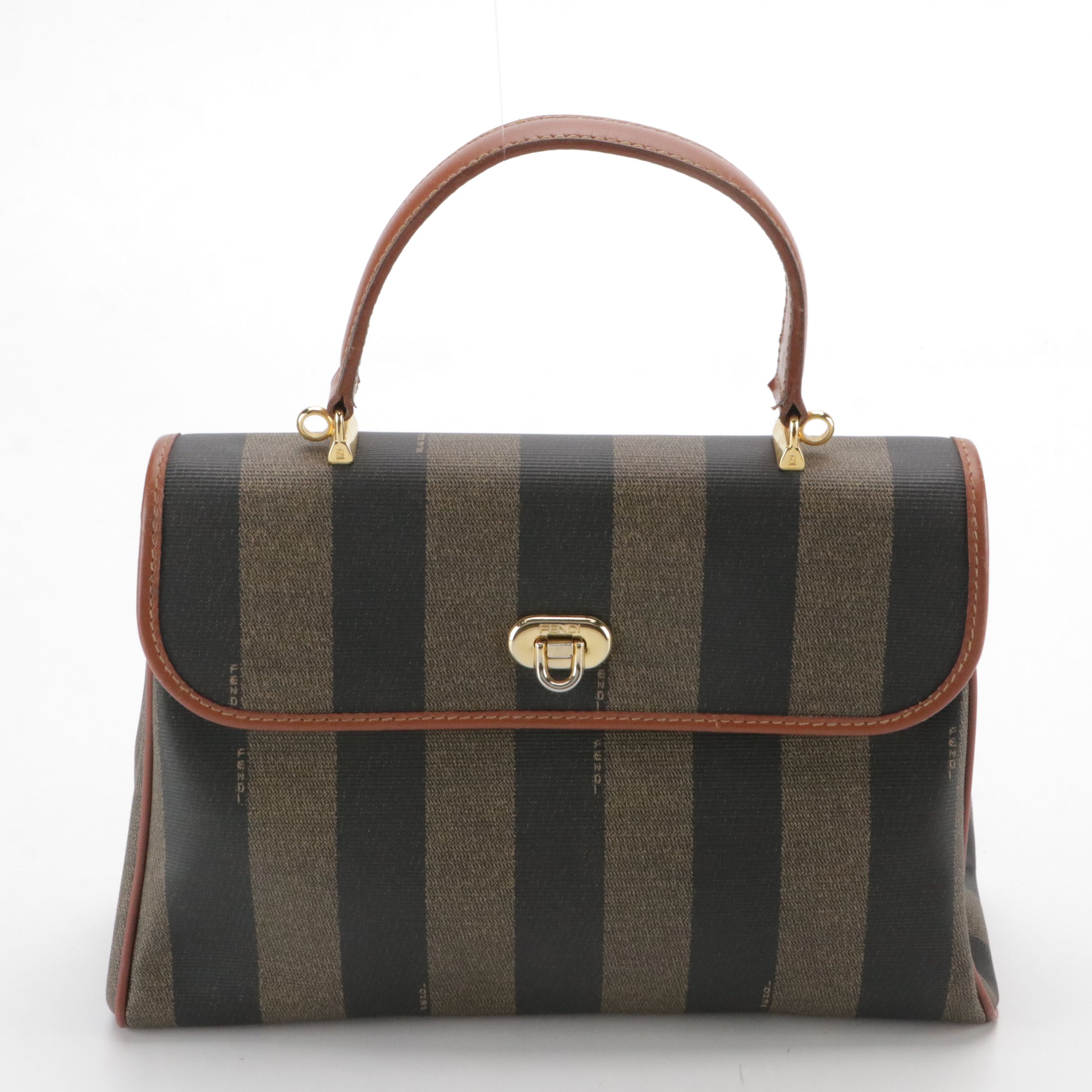 Fendi Two-Way Flap Satchel in Pequin Stripe Coated Canvas